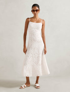 Molly Petite Embroidered Midi Dress Porcelain