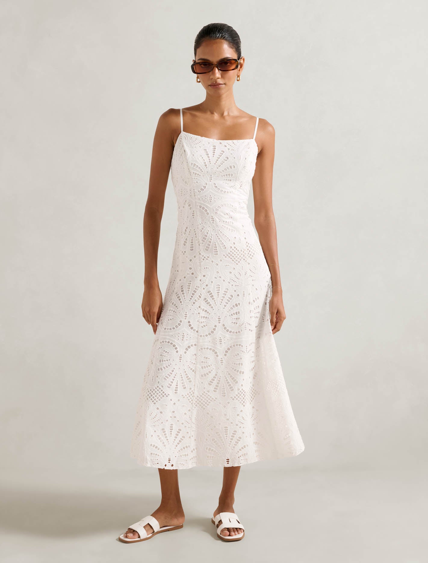 Molly Petite Embroidered Midi Dress Porcelain