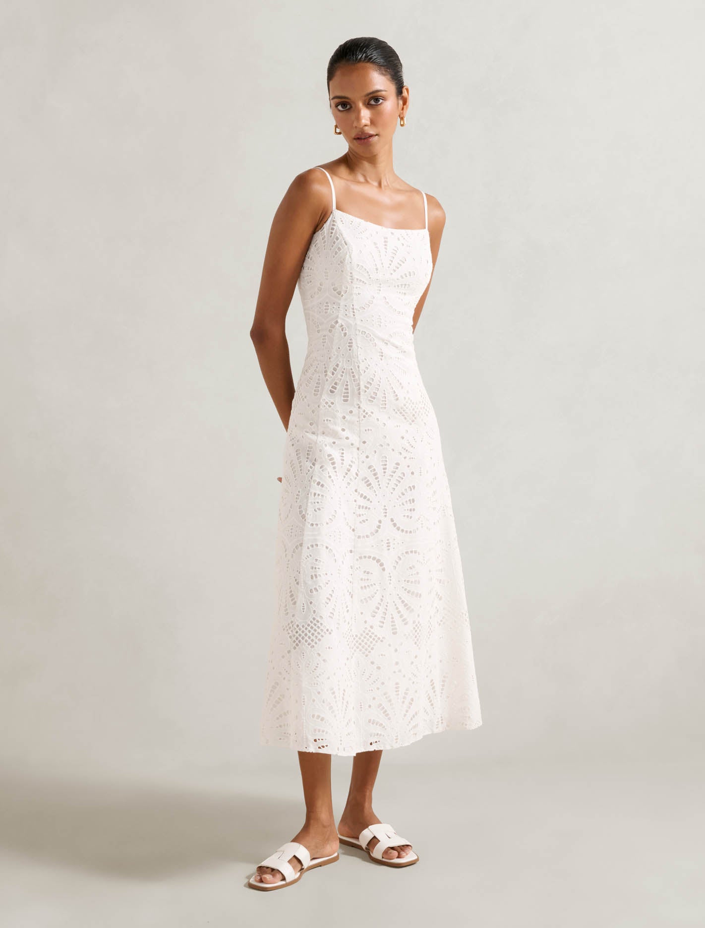 Molly Petite Embroidered Midi Dress Porcelain