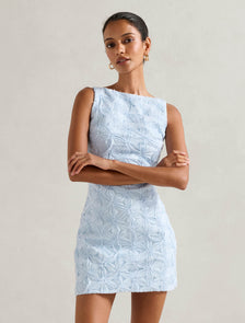 Finlay Petite Floral Mini Dress Ice Water Blue