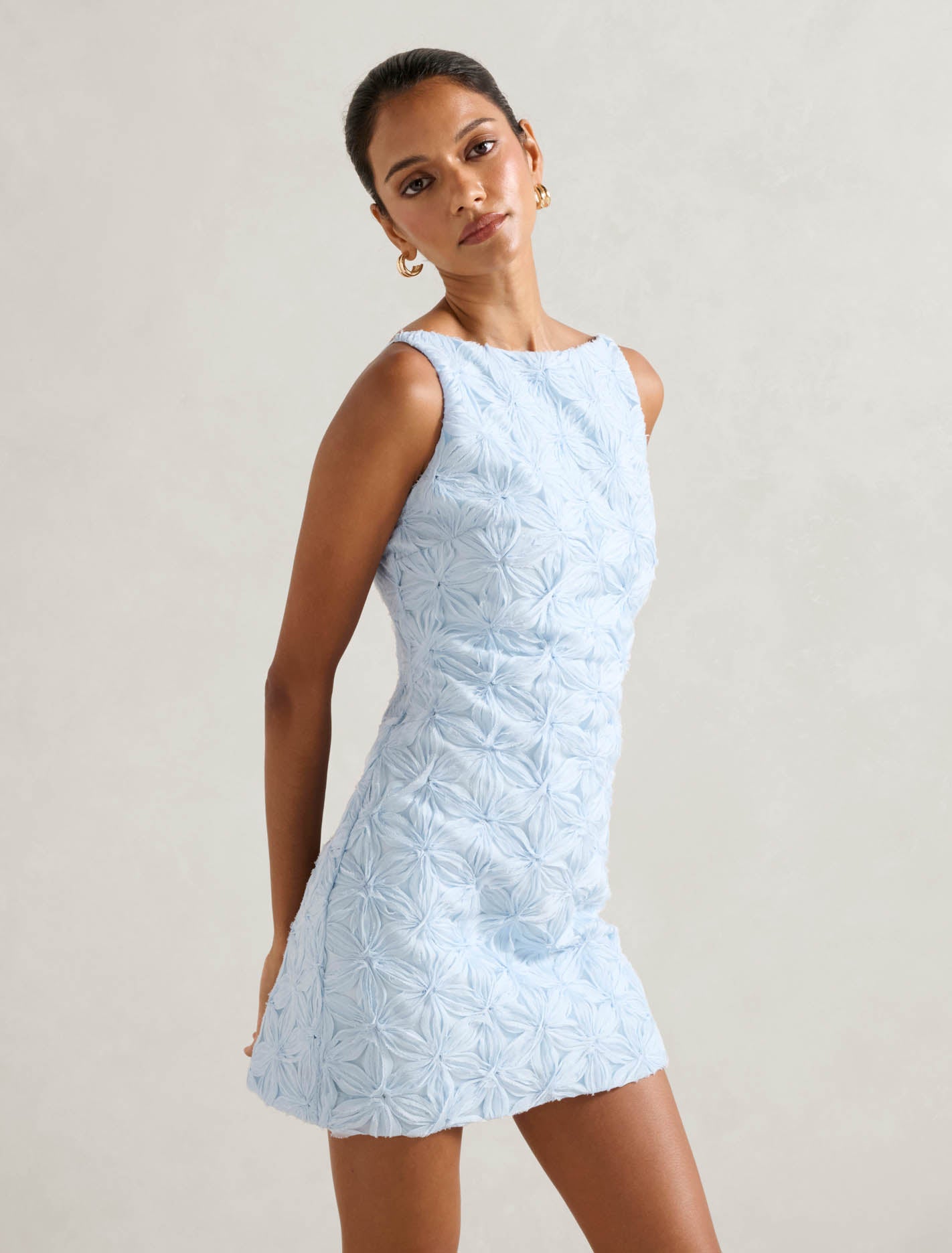 Finlay Petite Floral Mini Dress Ice Water Blue