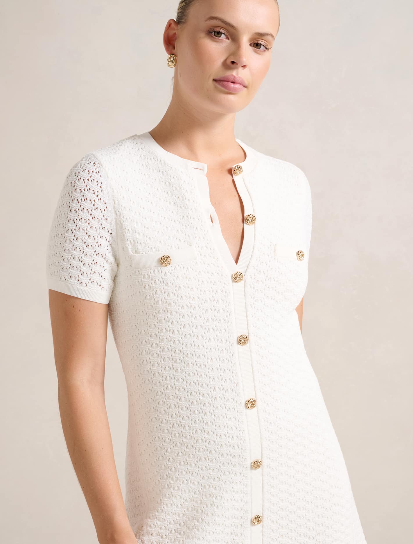Rosa Stitch Interest Knit Mini Dress Porcelain