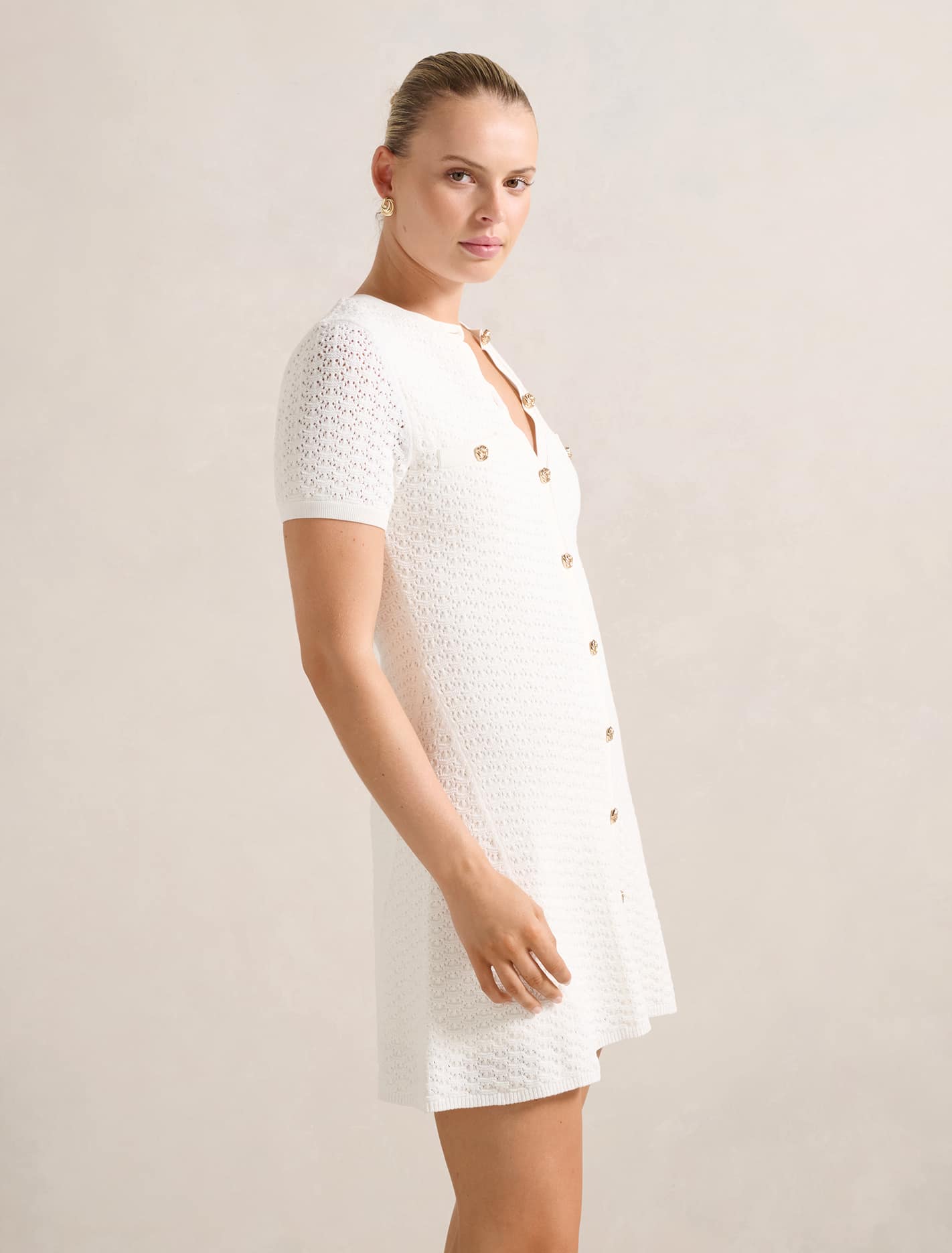 Rosa Stitch Interest Knit Mini Dress Porcelain