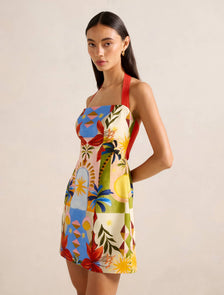 Keely Halter-Neck Linen Mini Dress Bright Havana