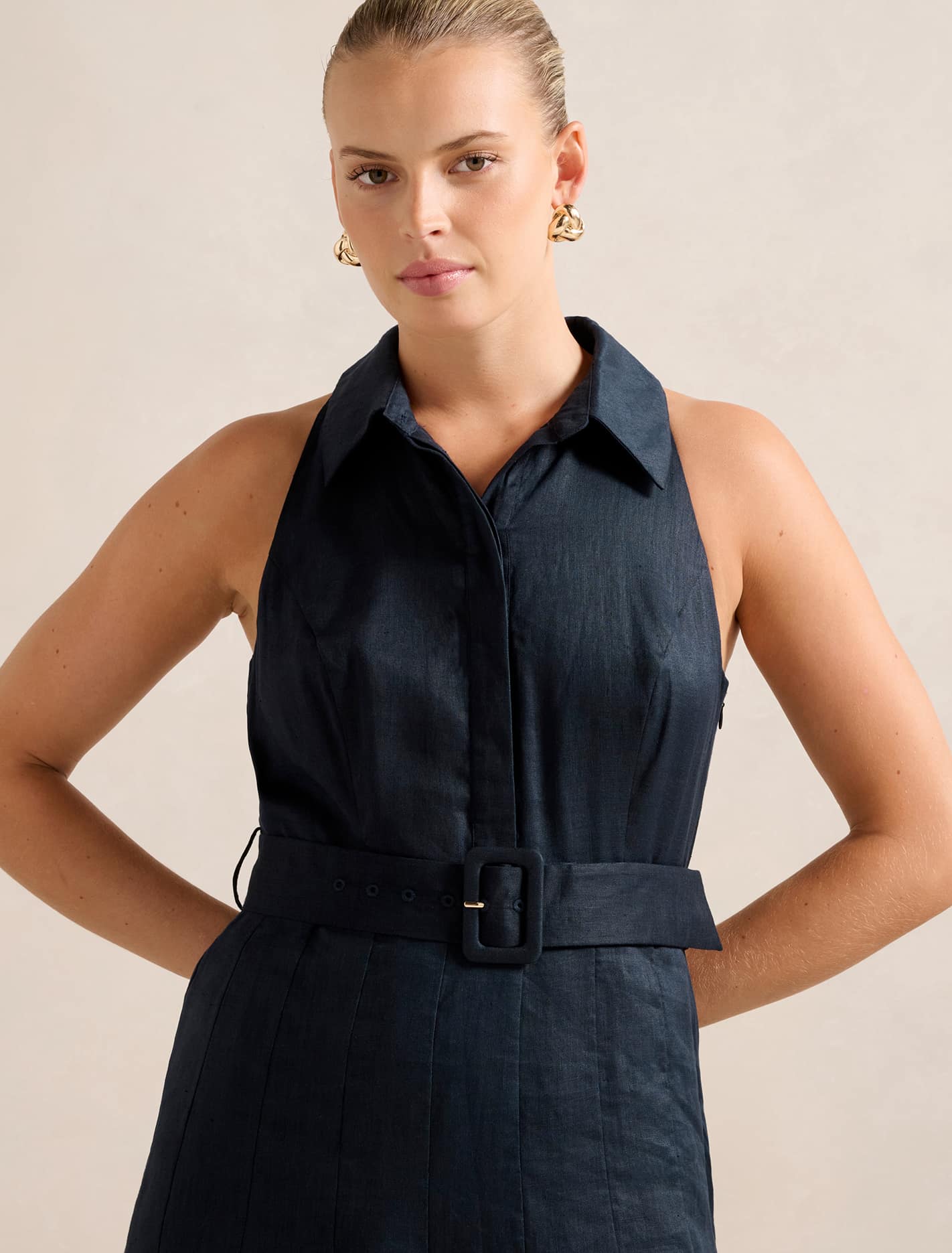 Lindsey Linen Tennis Dress Navy