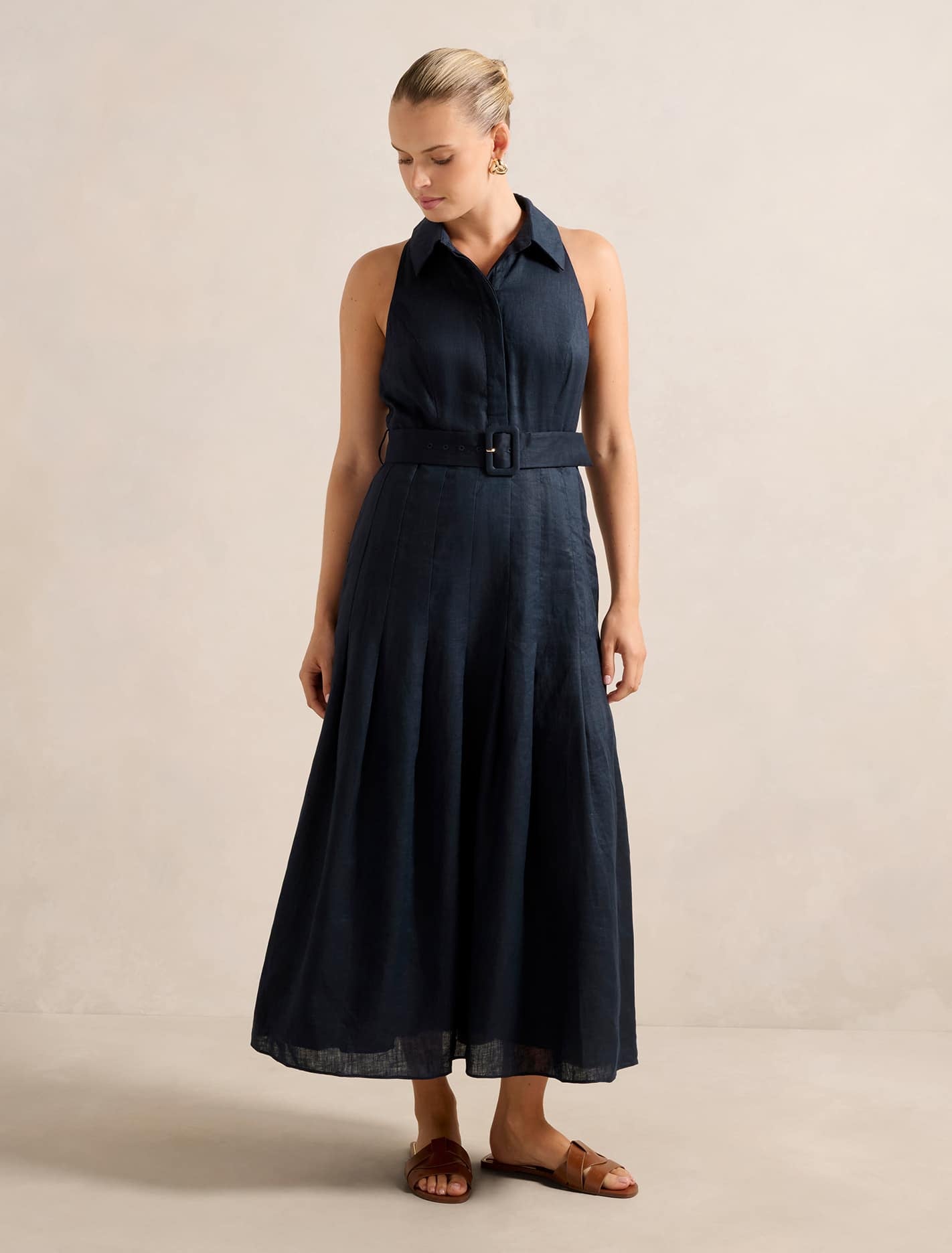 Lindsey Linen Tennis Dress Navy