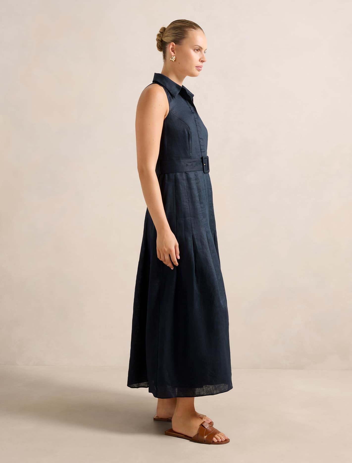 Lindsey Linen Tennis Dress Navy