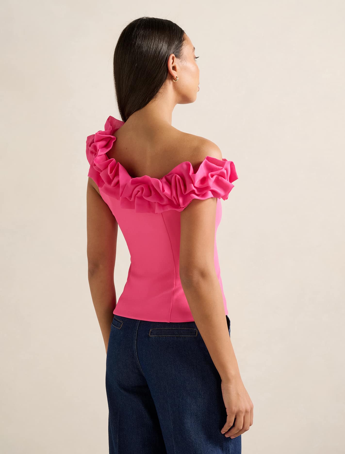Sadie Tipped Shoulder Ruffle Top Fuchsia Purple