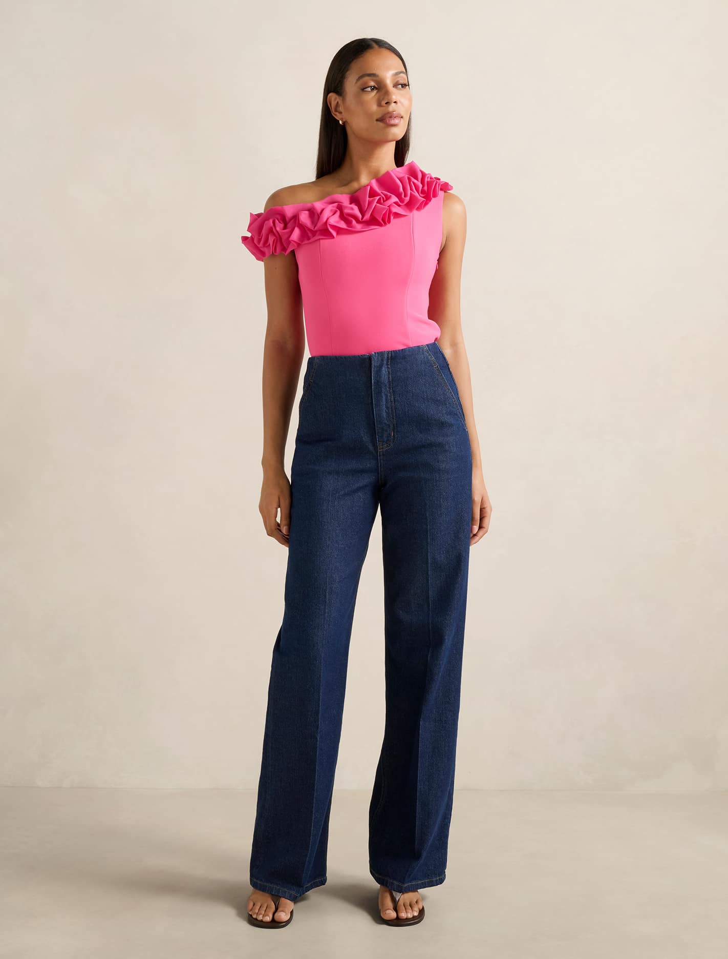 Sadie Tipped Shoulder Ruffle Top Fuchsia Purple