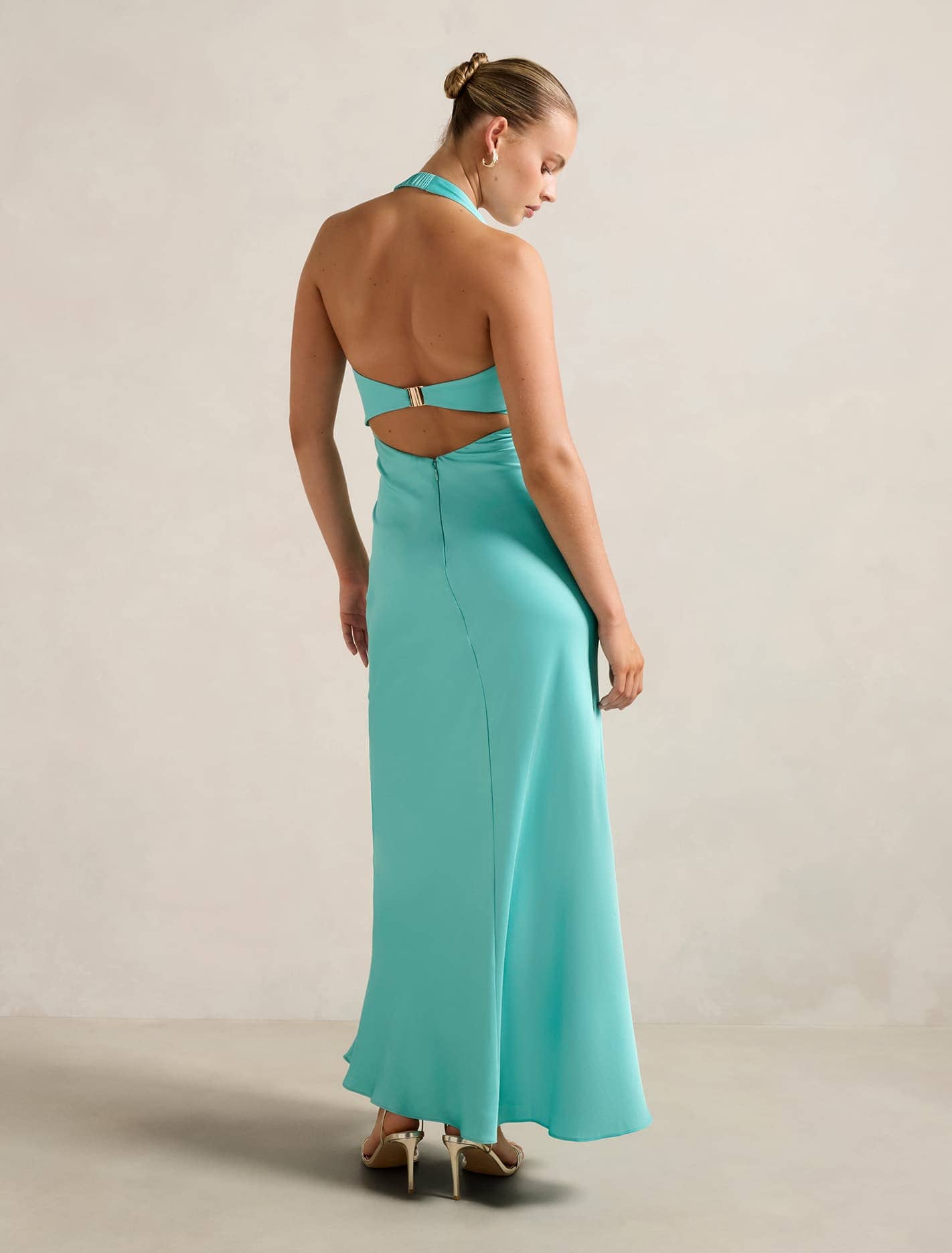 April Open Back Satin Maxi Dress Aqua Breeze