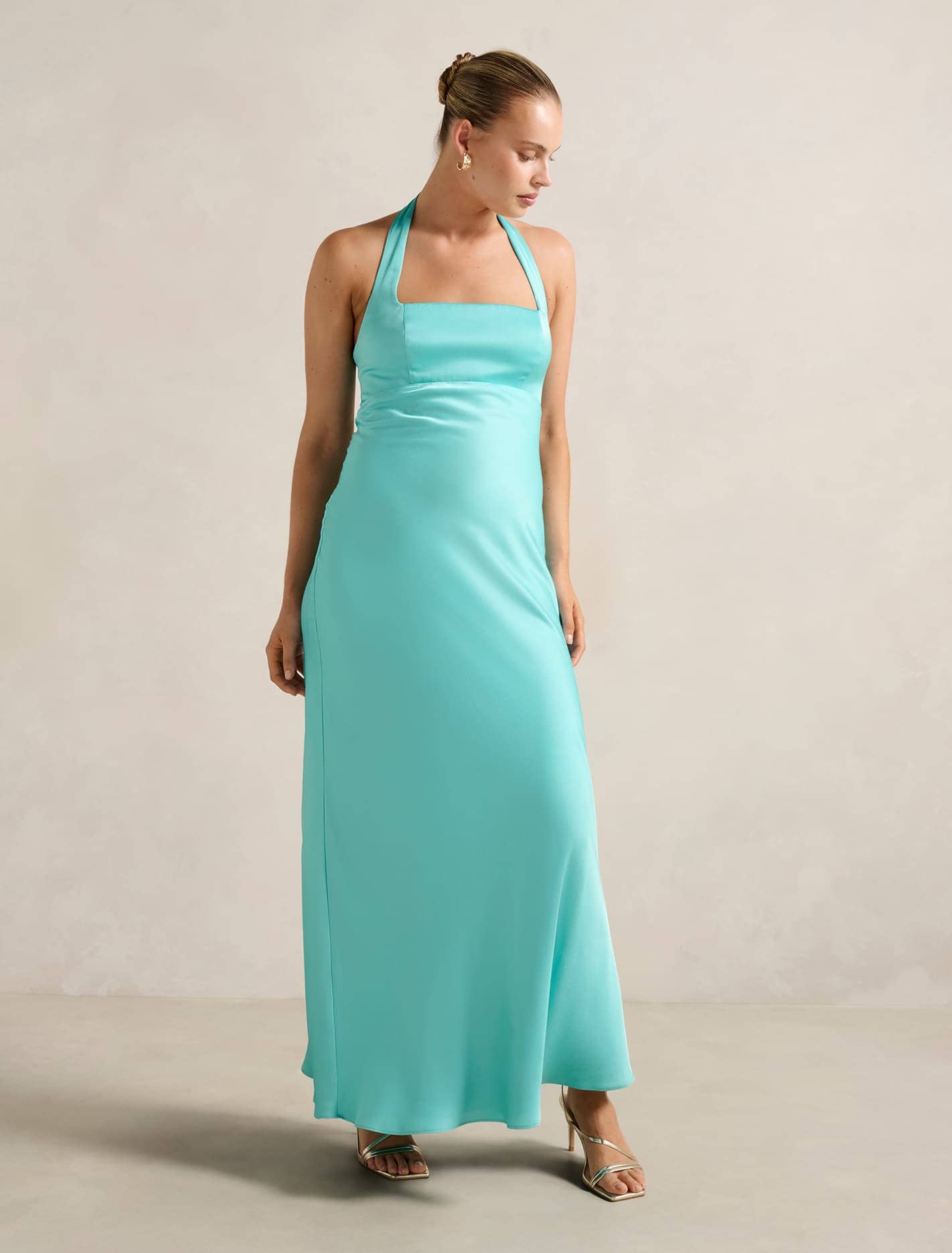 April Open Back Satin Maxi Dress Aqua Breeze