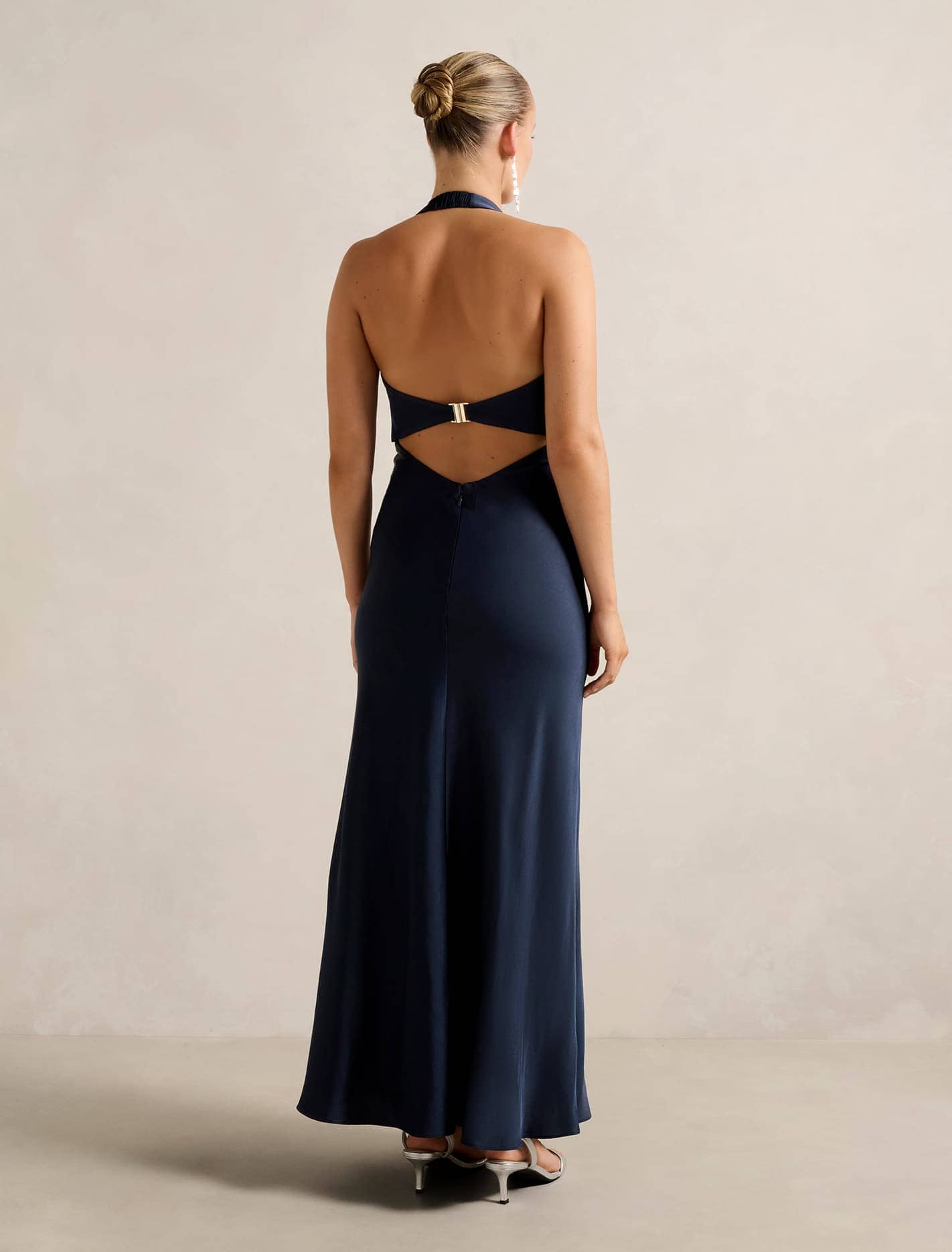 April Open Back Satin Maxi Navy