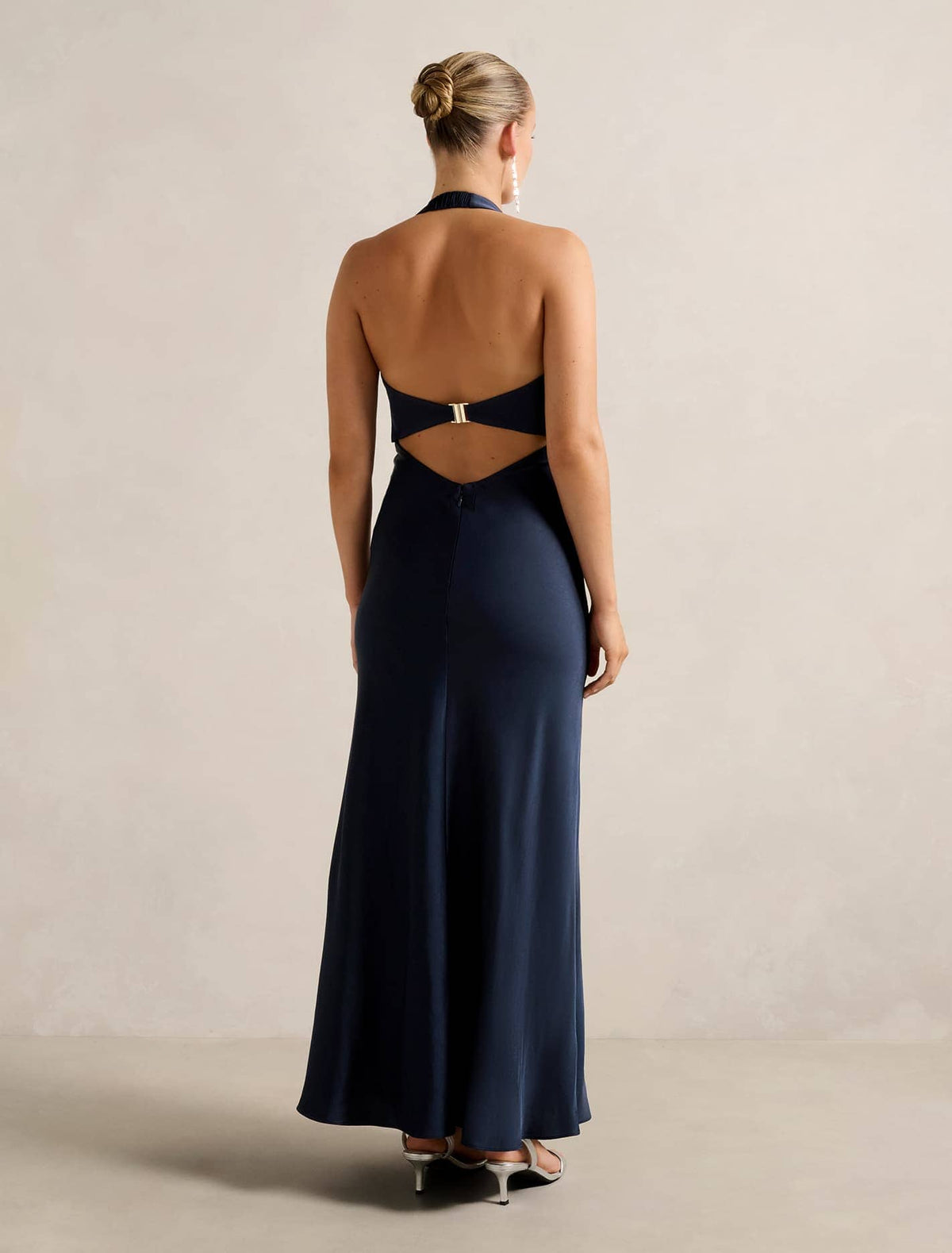 April Open Back Satin Maxi Navy