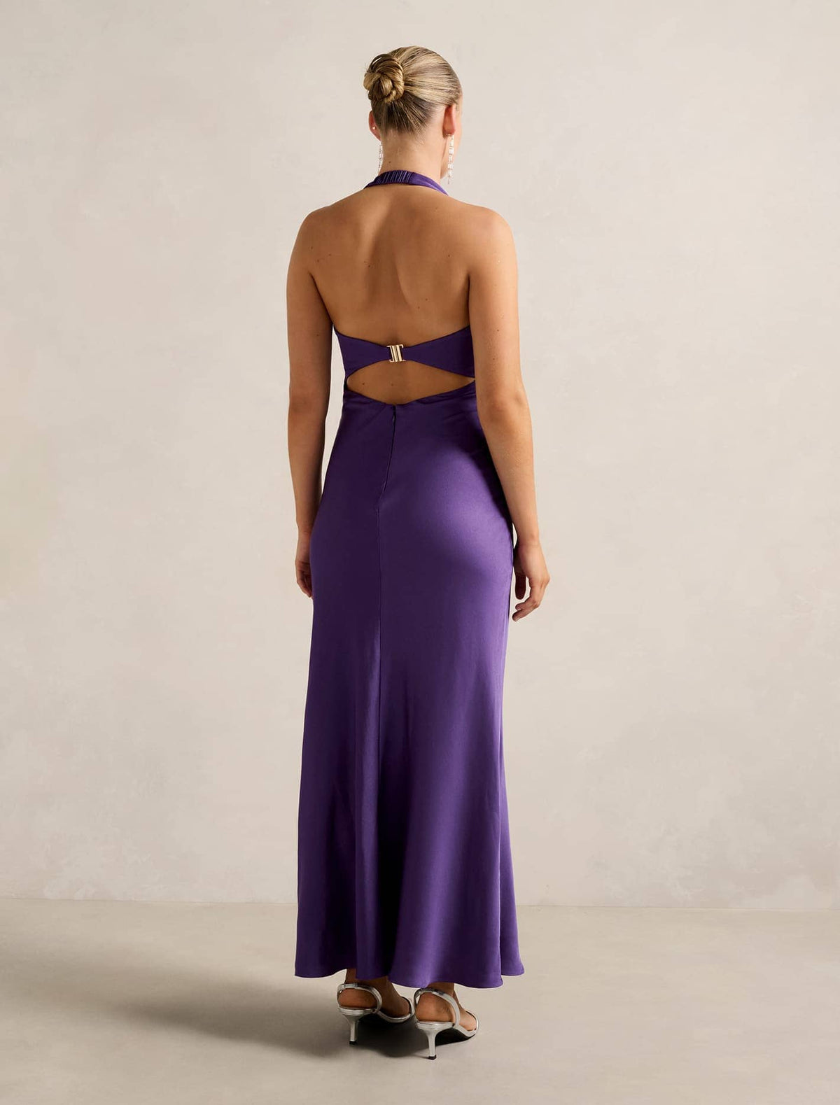 April Open Back Satin Maxi Dress Royal Purple