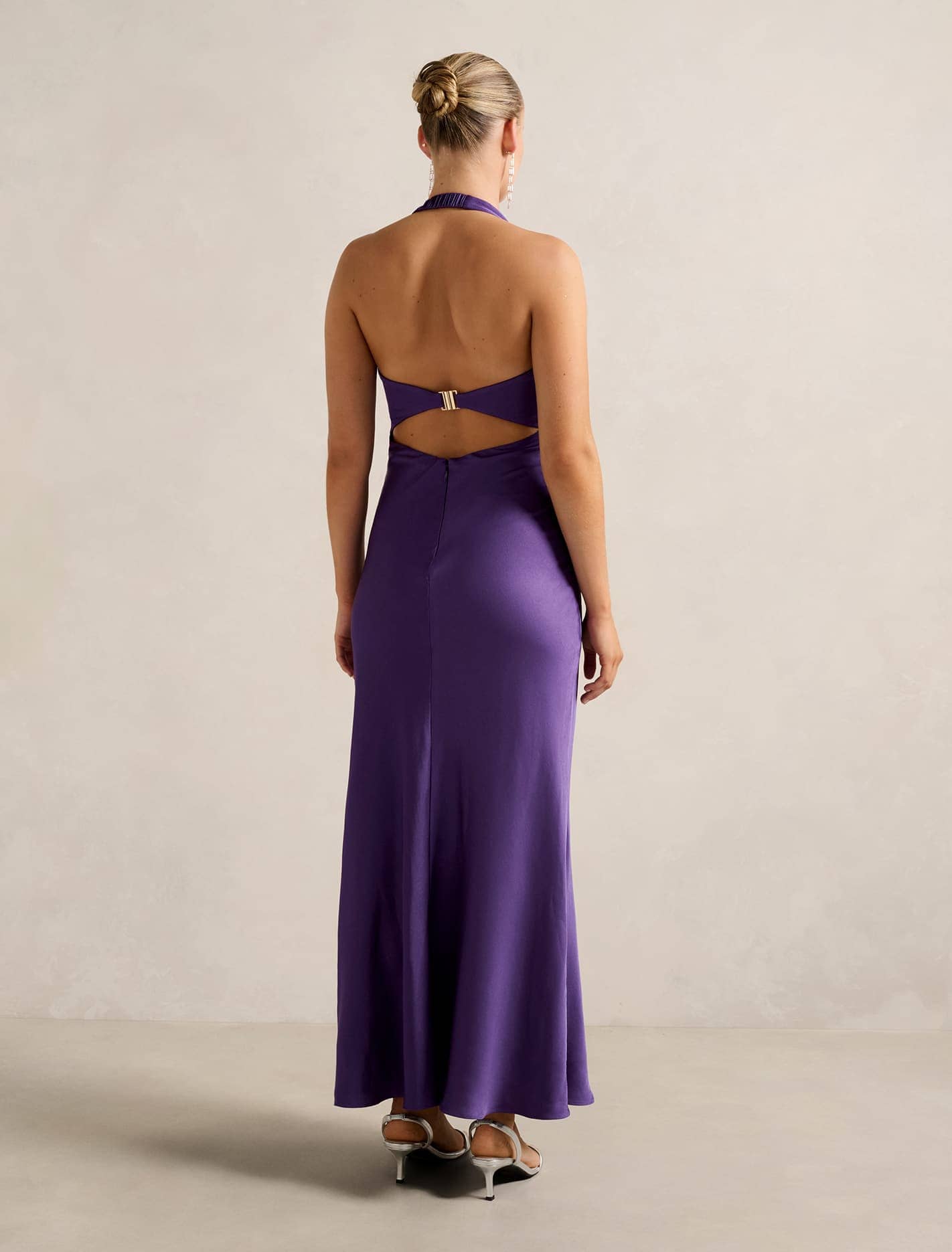 April Open Back Satin Maxi Dress Royal Purple