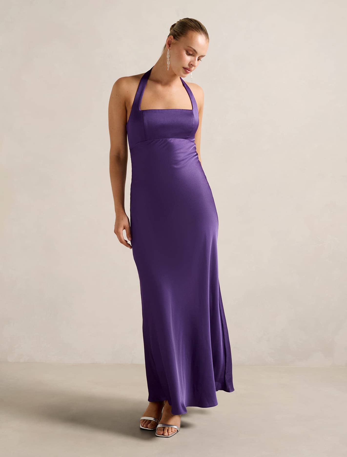 April Open Back Satin Maxi Dress Royal Purple