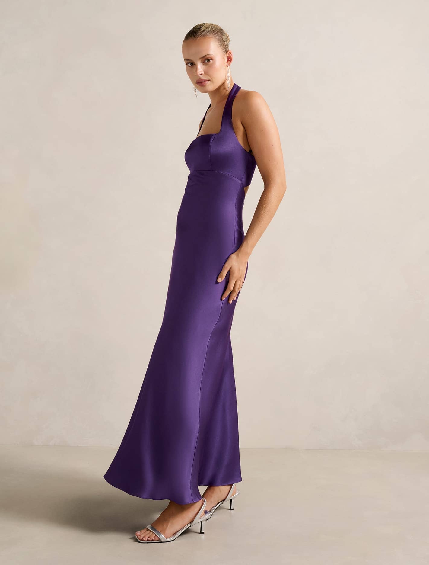 April Open Back Satin Maxi Dress Royal Purple