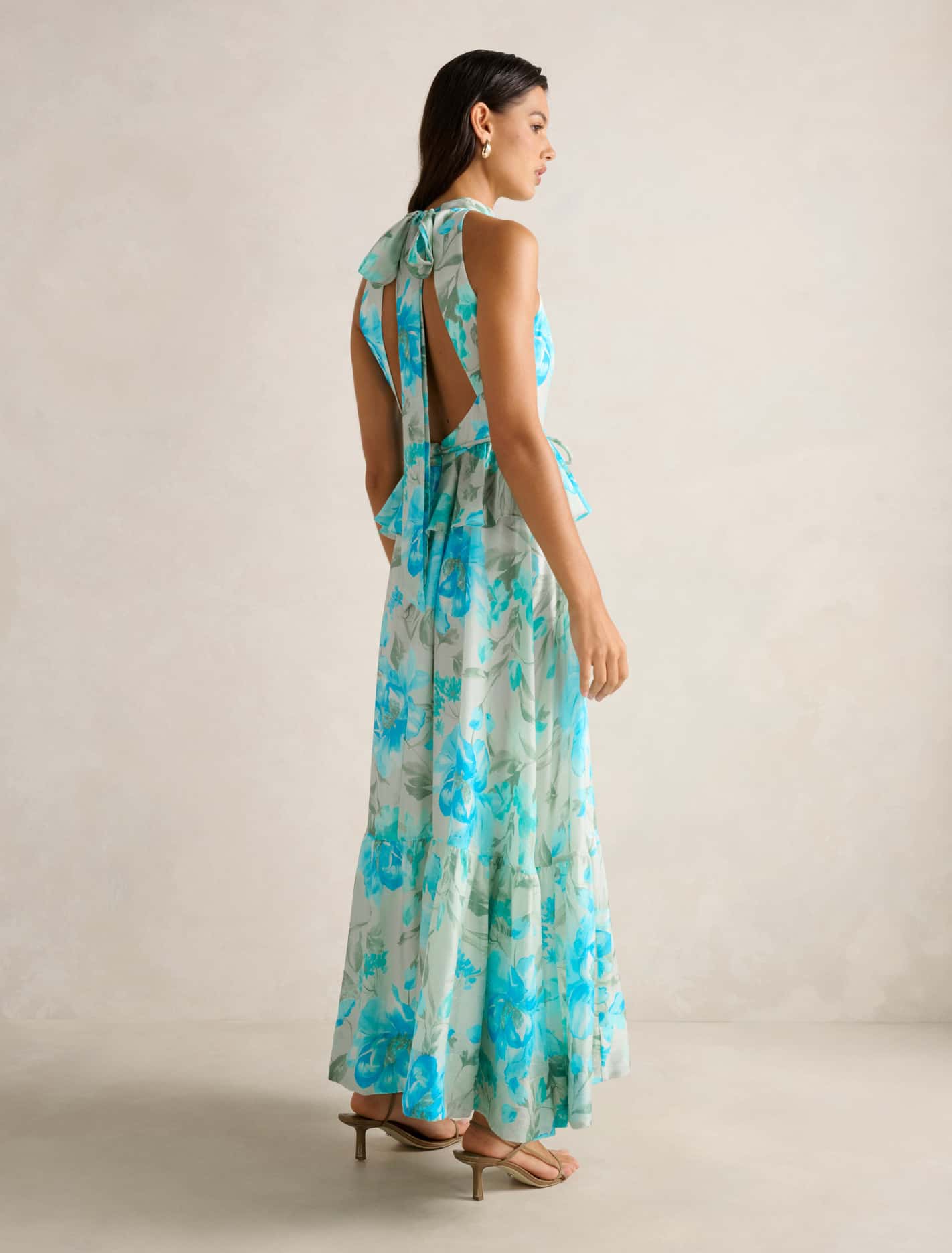 Serena Halter Peplum Maxi Dress Mint Lyell Floral