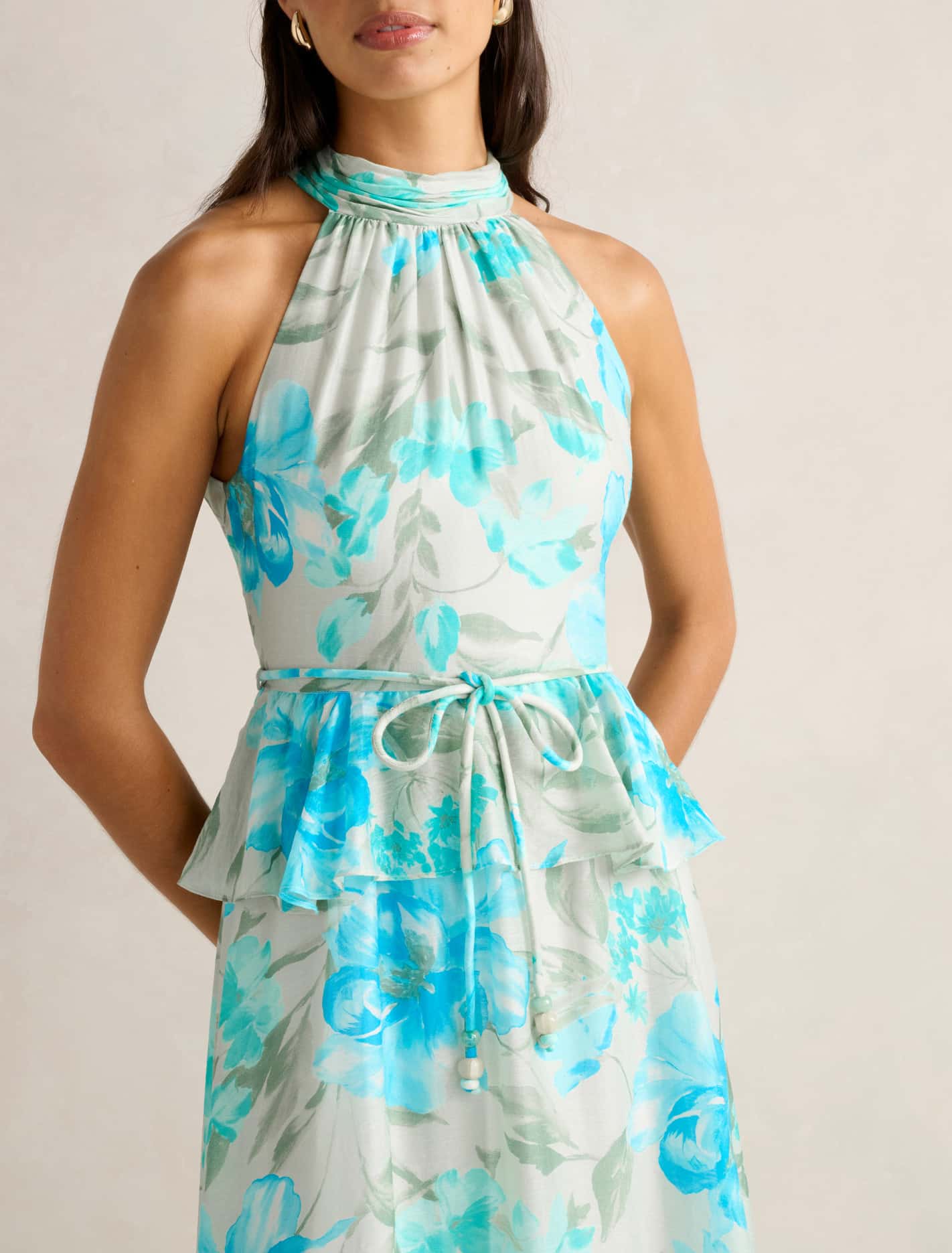 Serena Halter Peplum Maxi Dress Mint Lyell Floral
