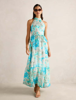 Serena Halter Peplum Maxi Dress Mint Lyell Floral