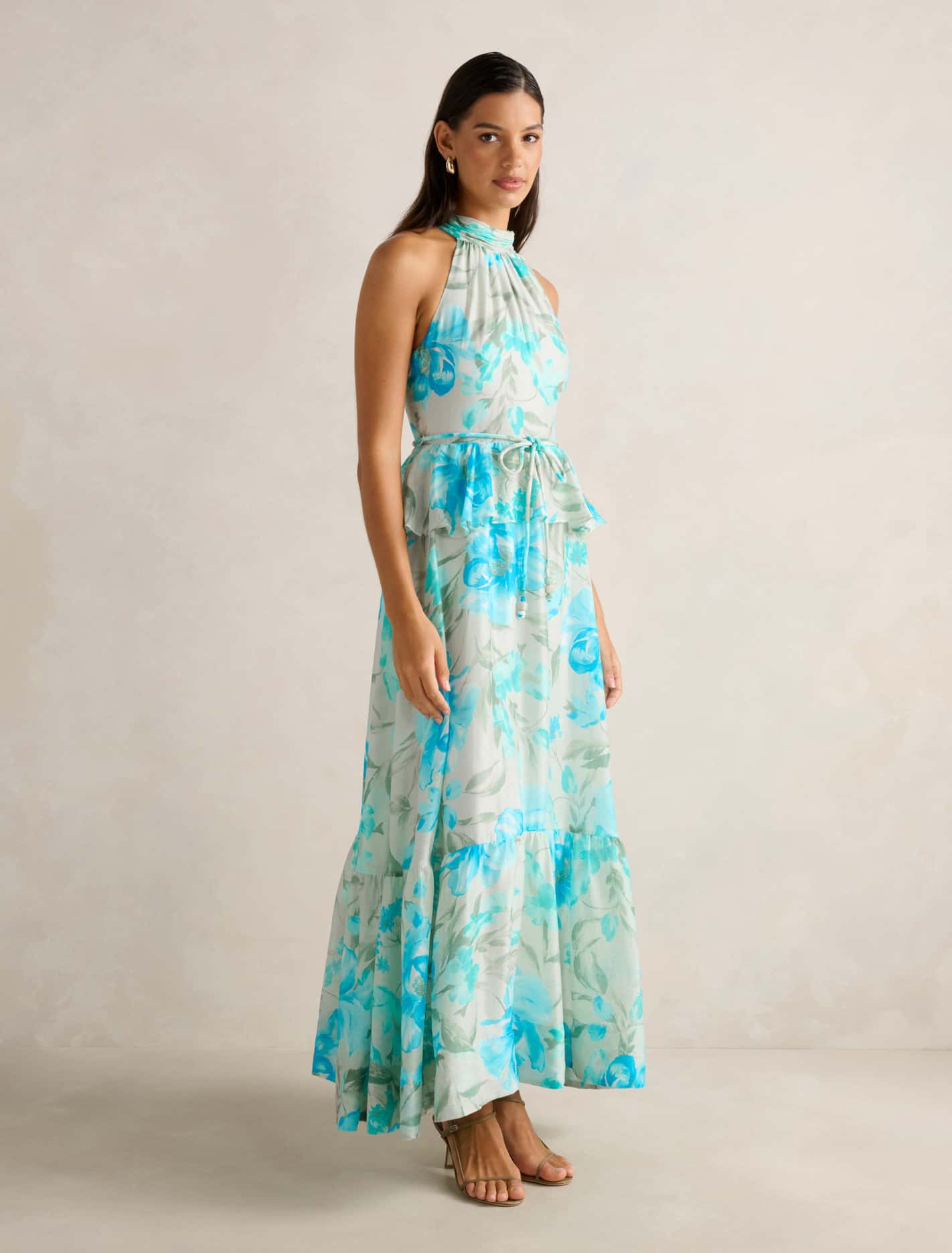 Serena Halter Peplum Maxi Dress Mint Lyell Floral