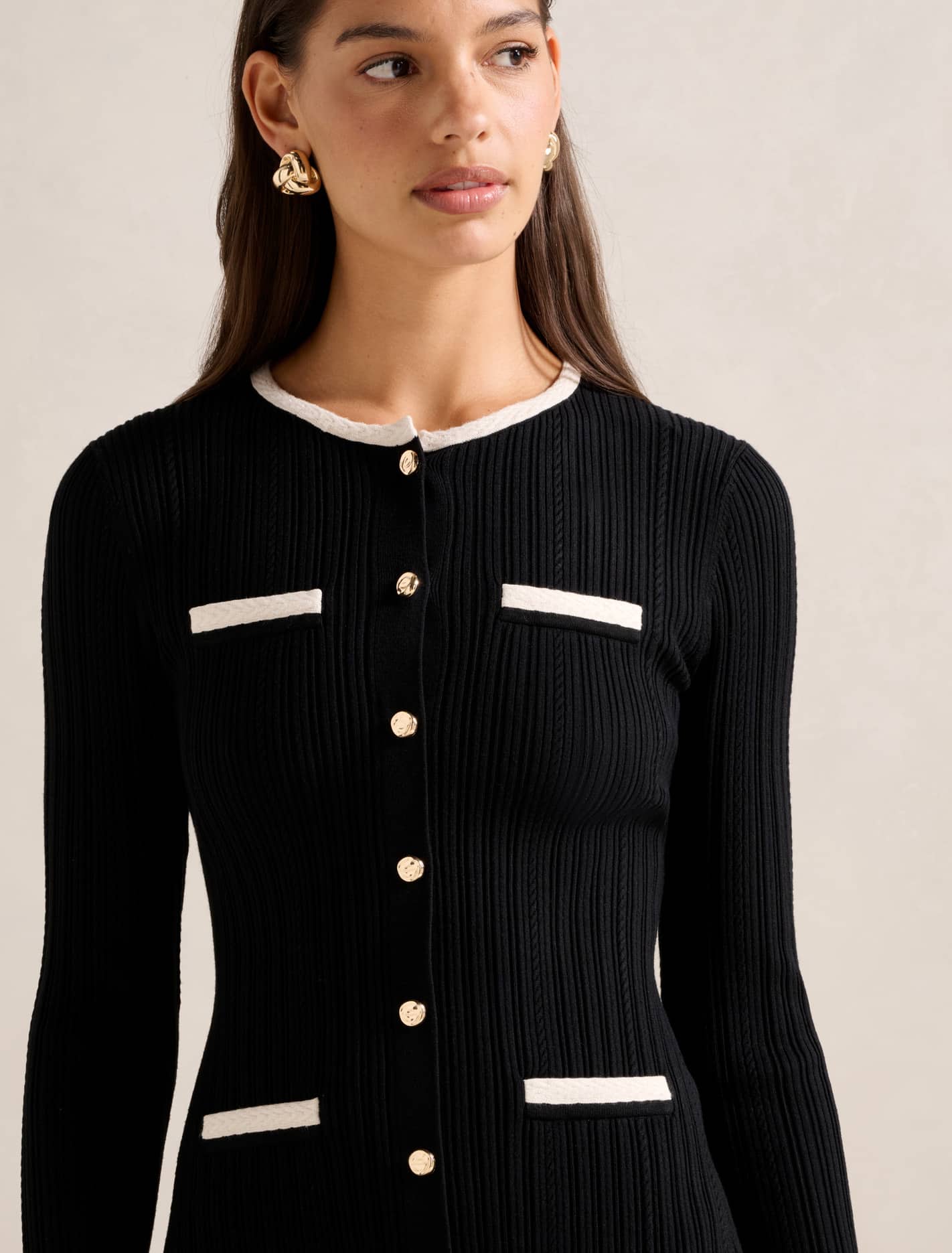 Brielle Fit and Flare Knit Mini Dress Black