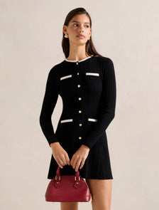Brielle Fit and Flare Knit Mini Dress Black