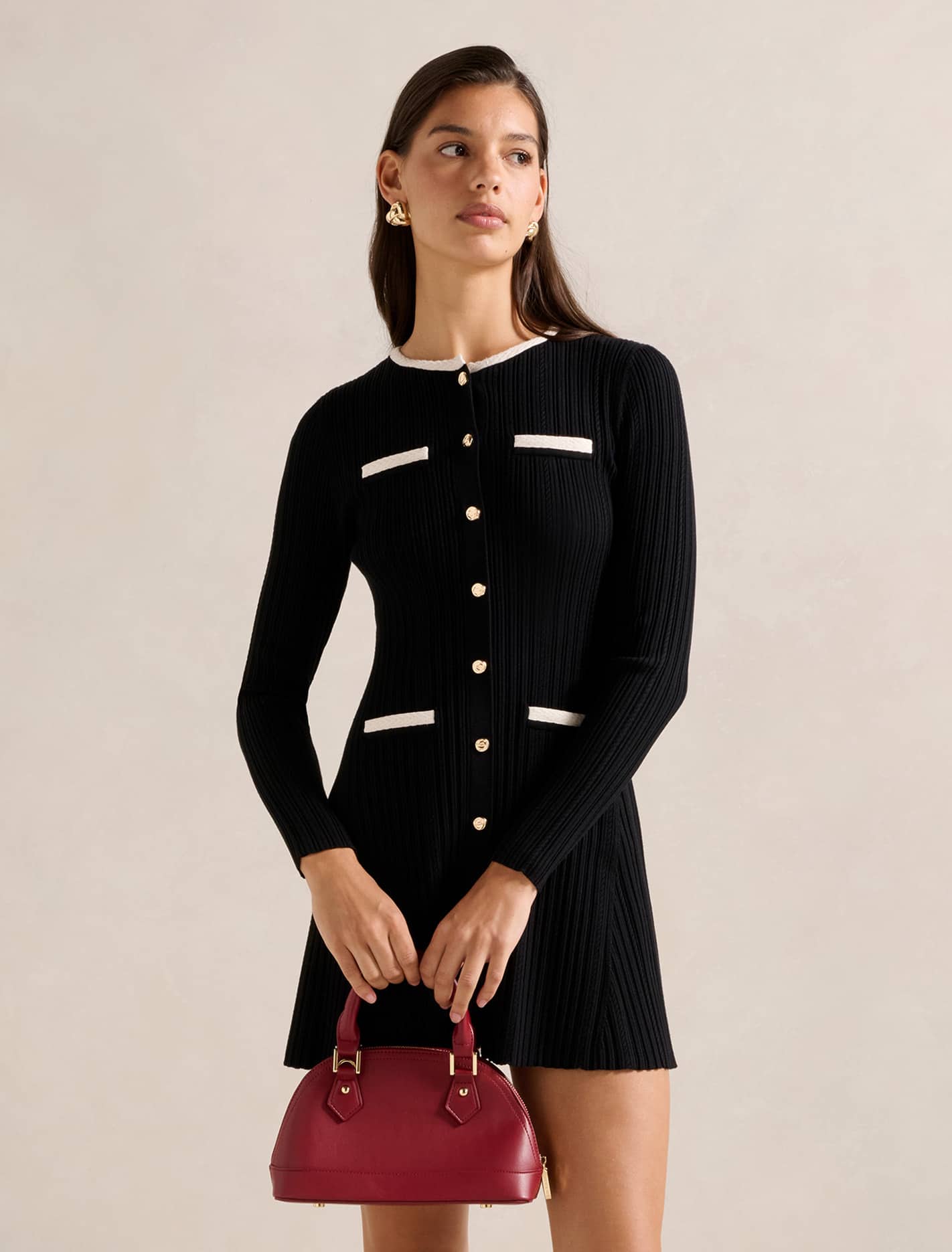 Brielle Fit and Flare Knit Mini Dress Black