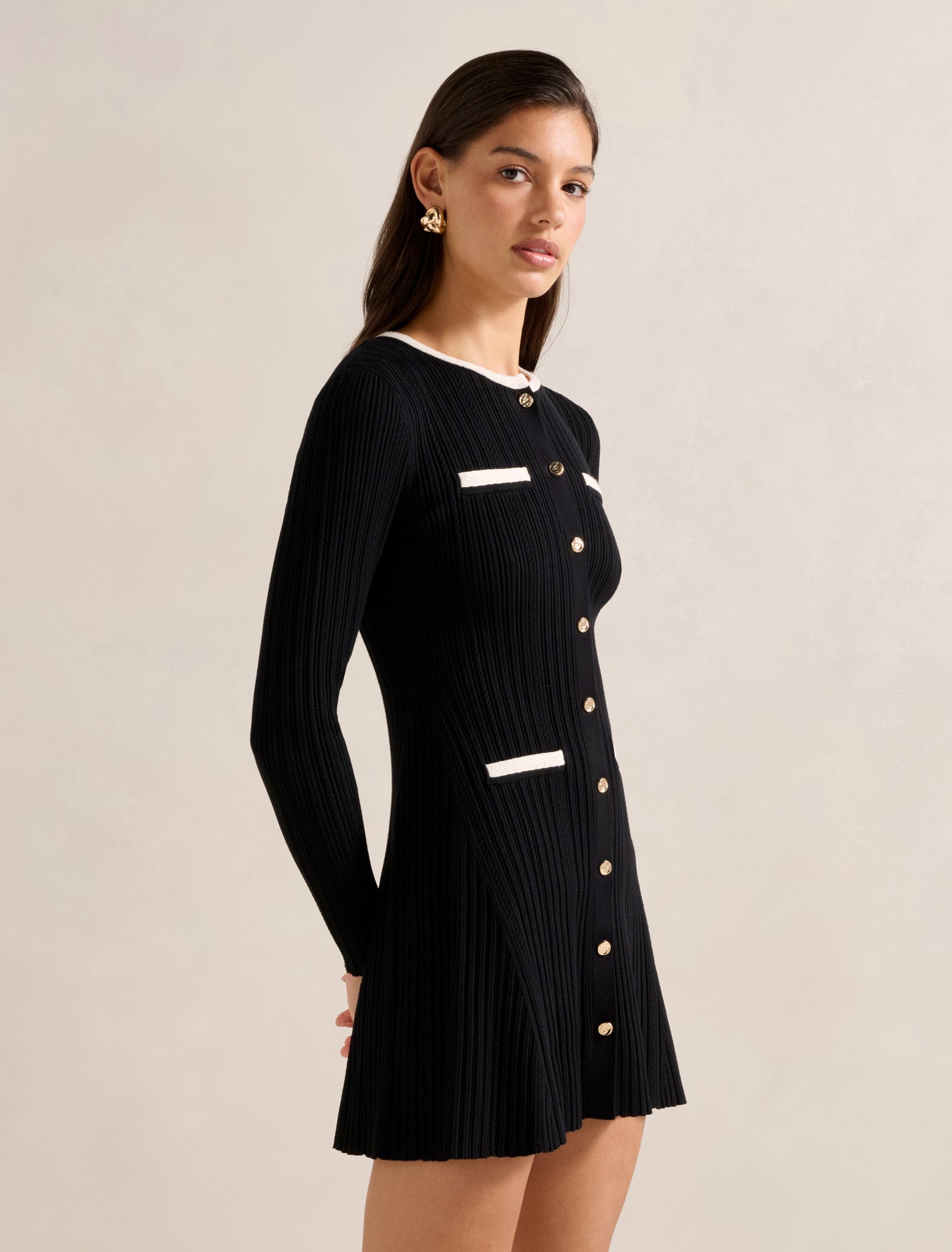 Brielle Fit and Flare Knit Mini Dress Black