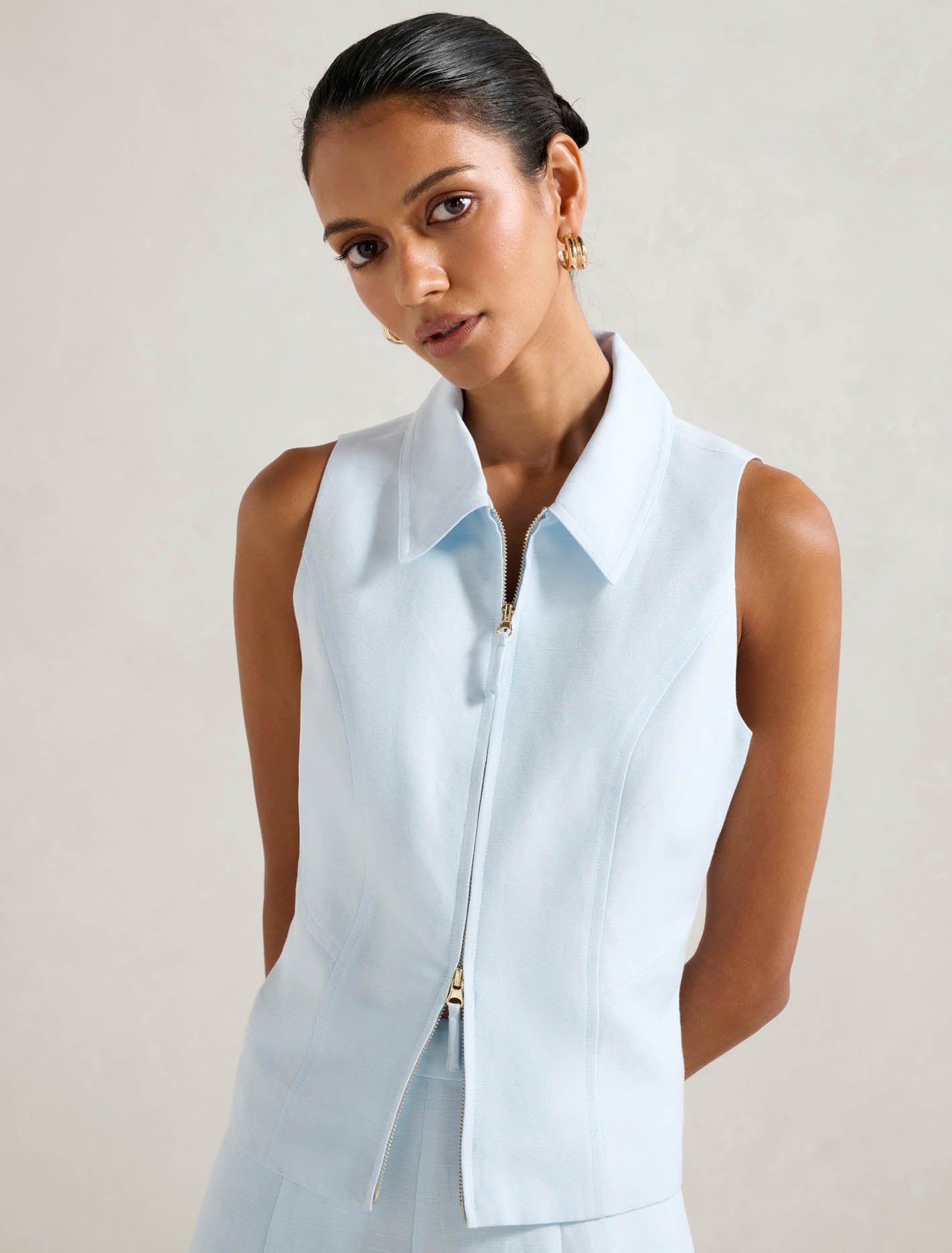 Felicity Petite Zip Front Halter Top Ice Water Co-ord