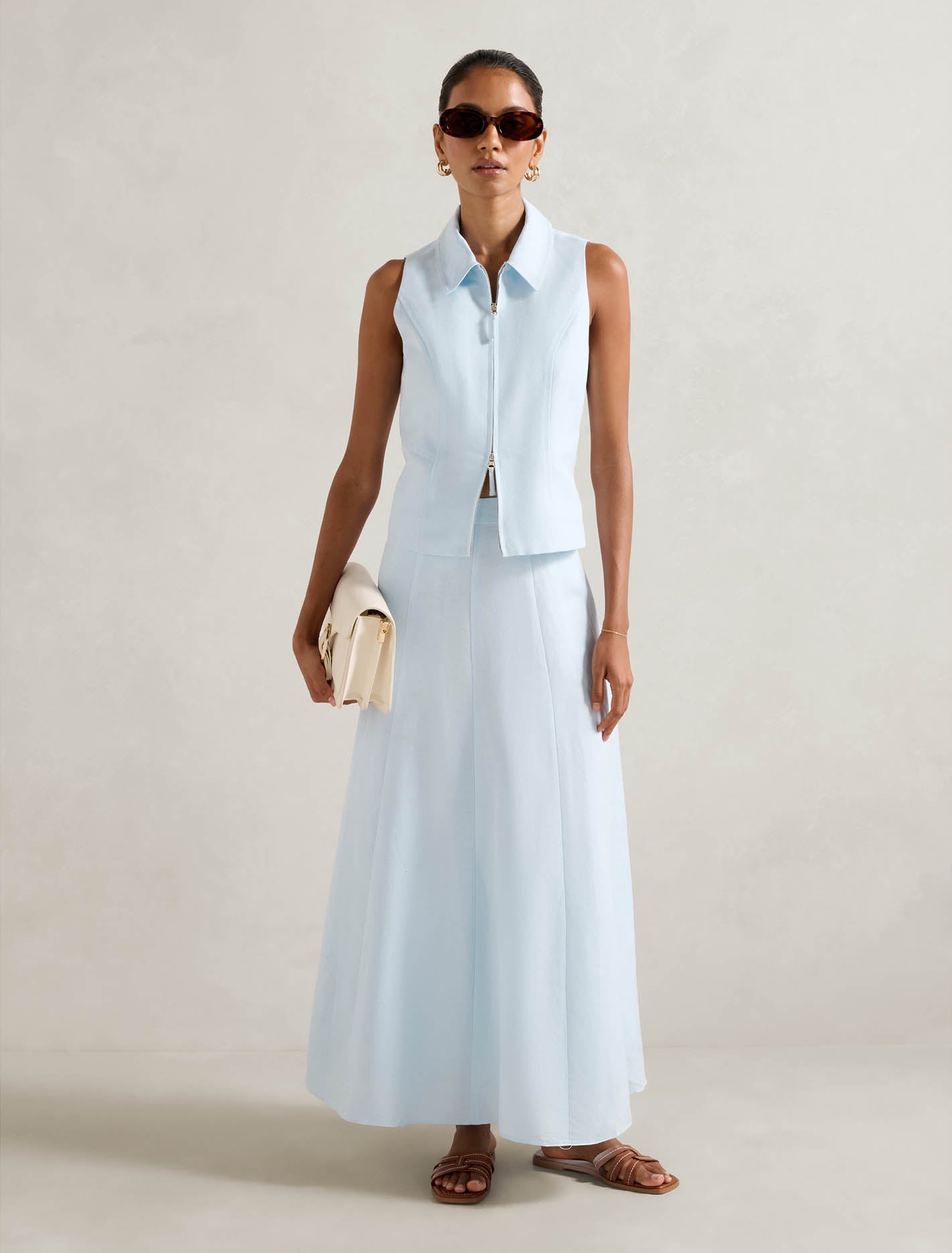 Felicity Petite Zip Front Halter Top Ice Water Co-ord