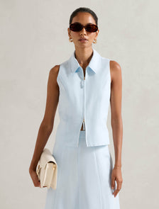 Felicity Petite Zip Front Halter Top Ice Water Co-ord