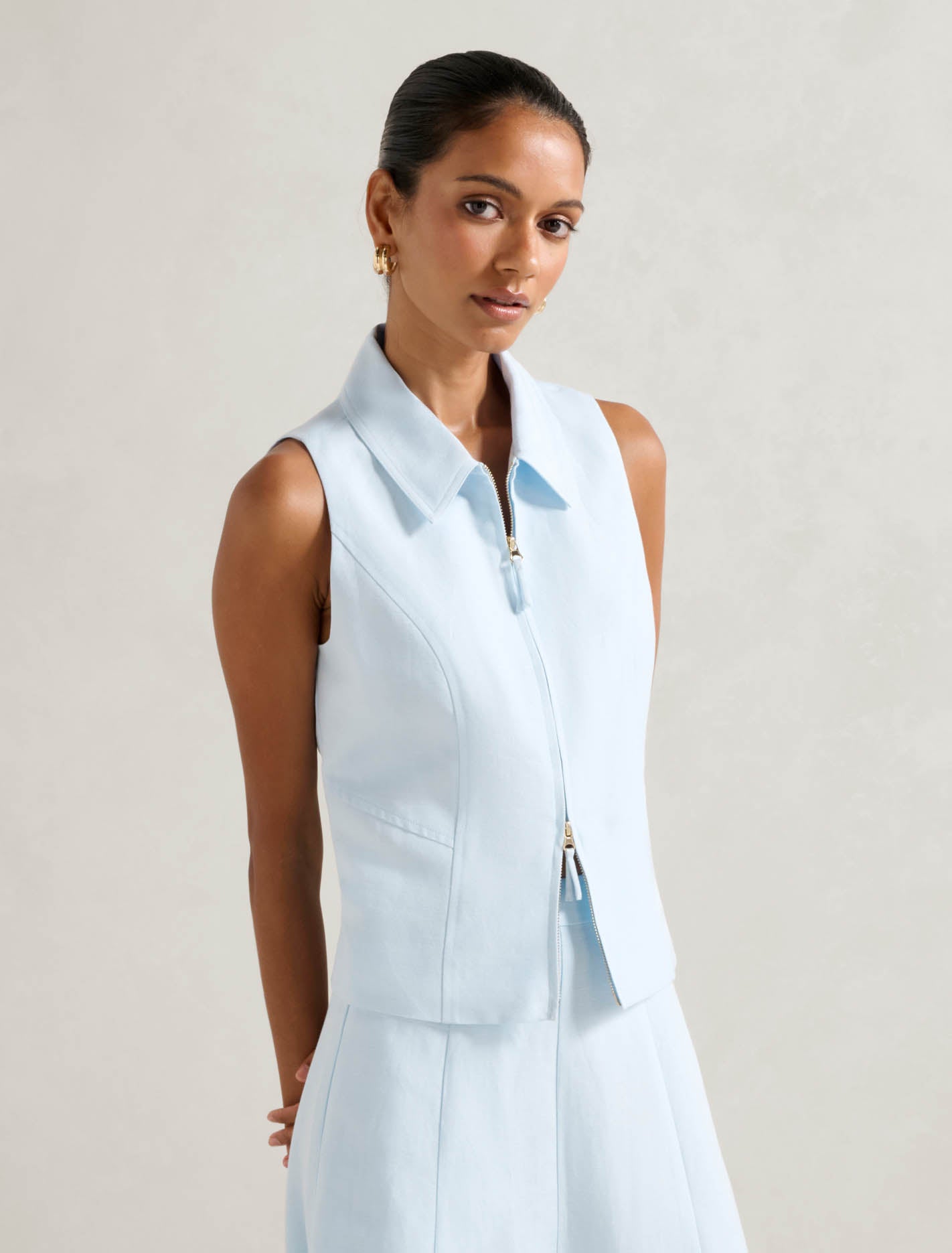 Felicity Petite Zip Front Halter Top Ice Water Co-ord