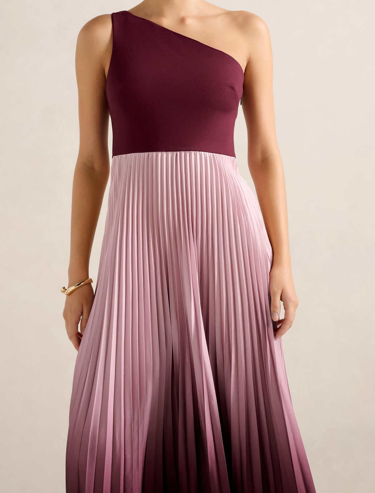 Olena One Shoulder Pleated Midi Claret Ombre