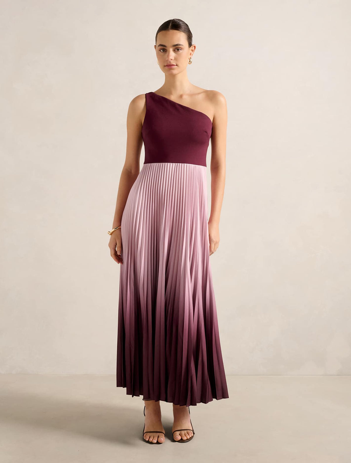 Olena One Shoulder Pleated Midi Claret Ombre