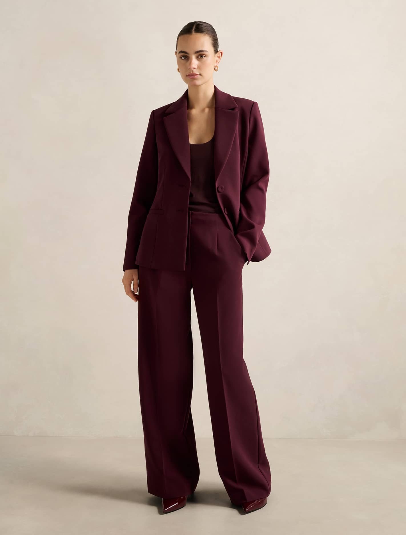 Lee Wide Leg Pant Cherry Lacquer Suit