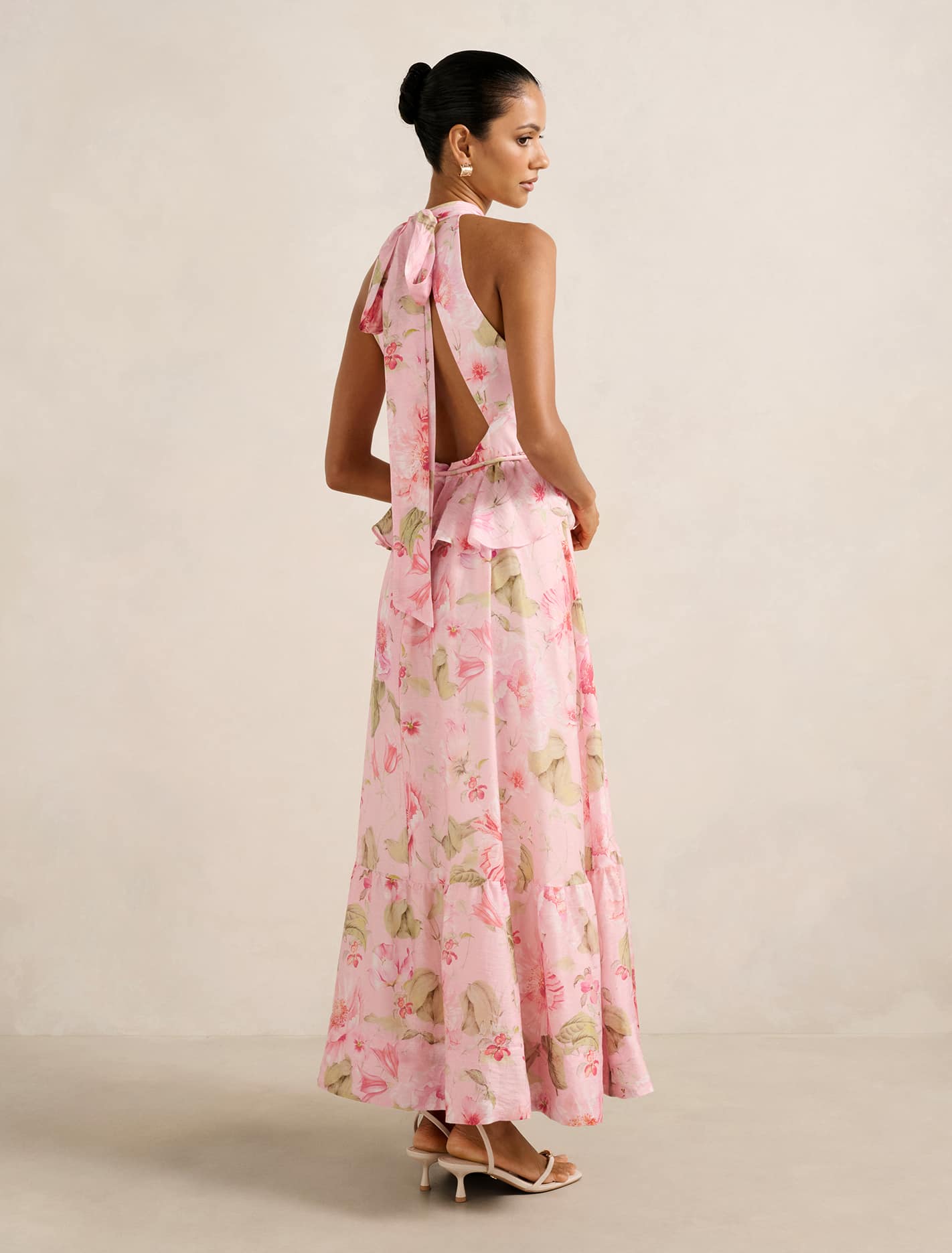 Serena Petite Halter Peplum Midi Coral Layla Botanic