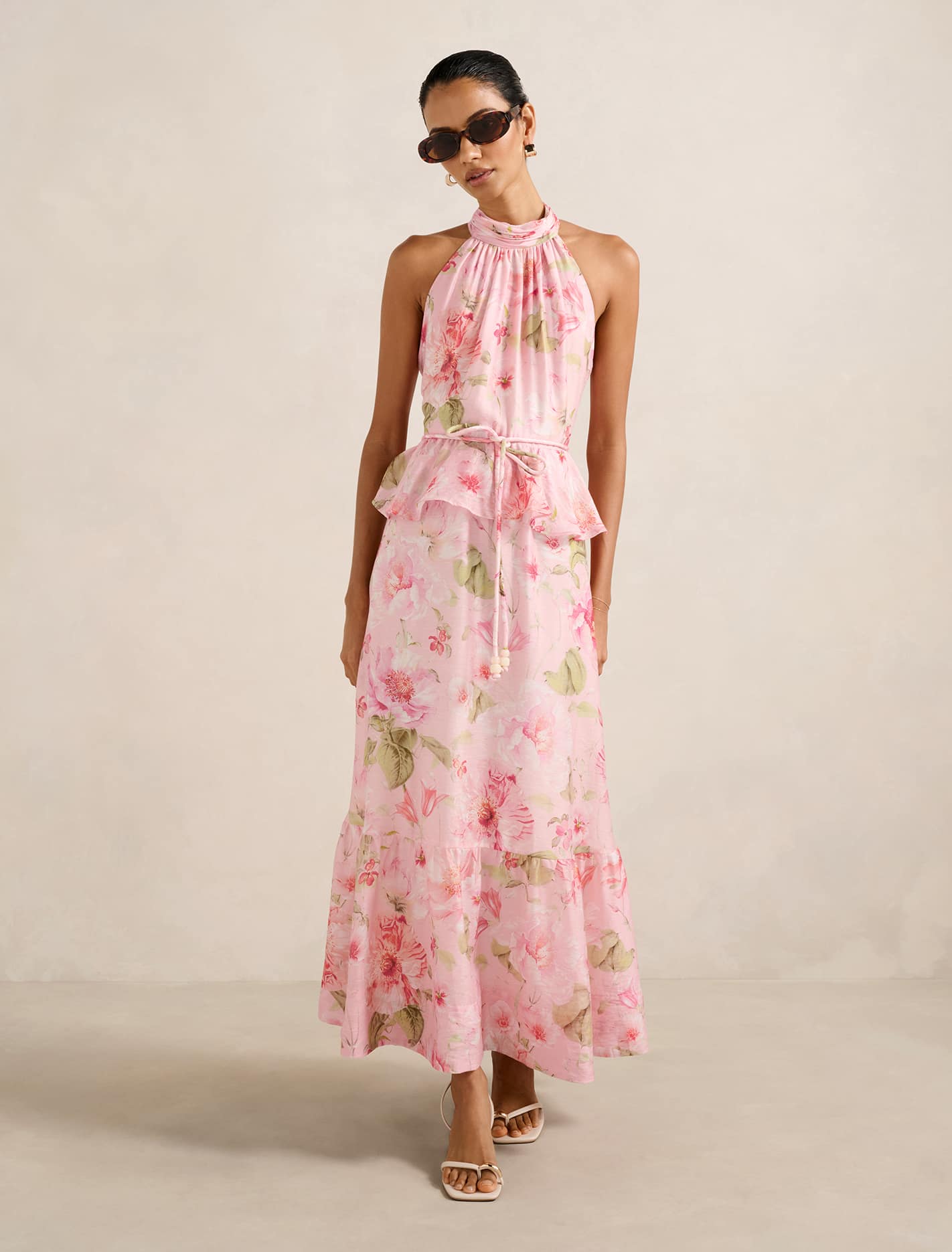 Serena Petite Halter Peplum Midi Coral Layla Botanic