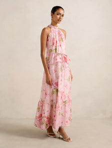 Serena Petite Halter Peplum Midi Coral Layla Botanic