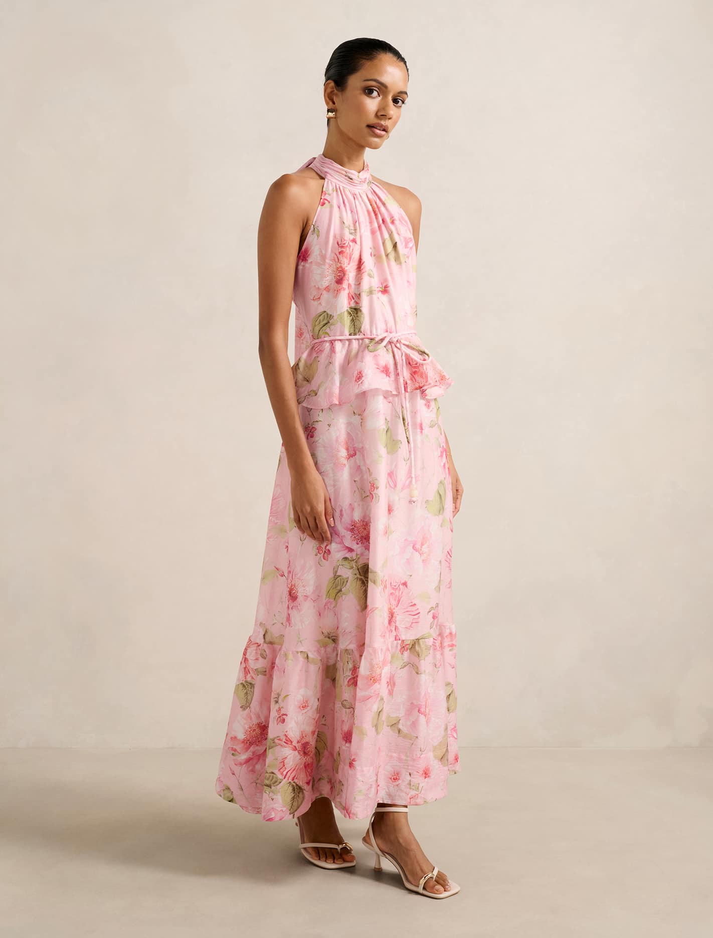 Serena Petite Halter Peplum Midi Coral Layla Botanic