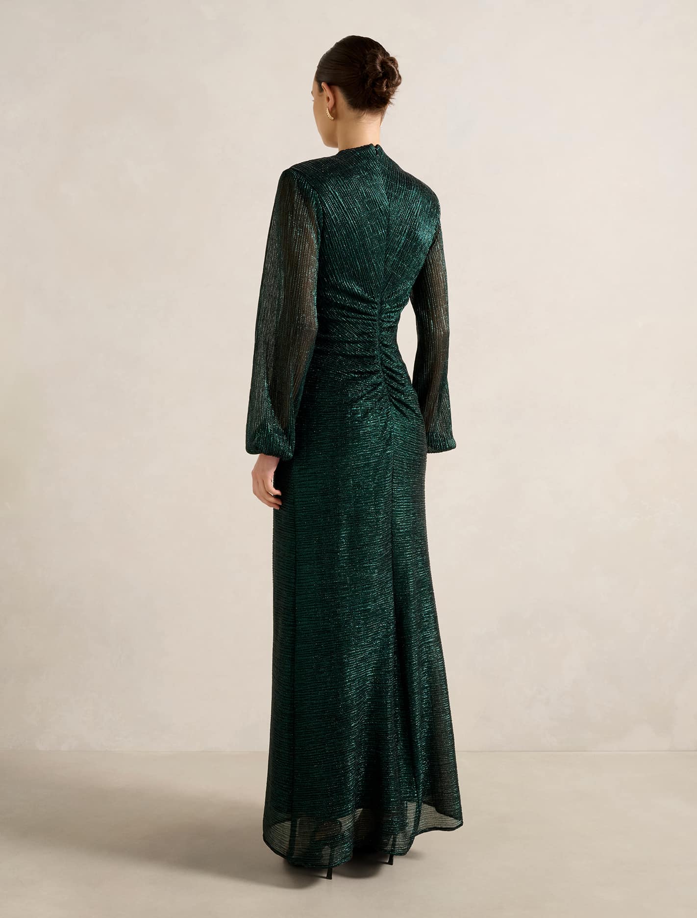 Kristen Long Sleeve Plisse Maxi Dress Emerald Green