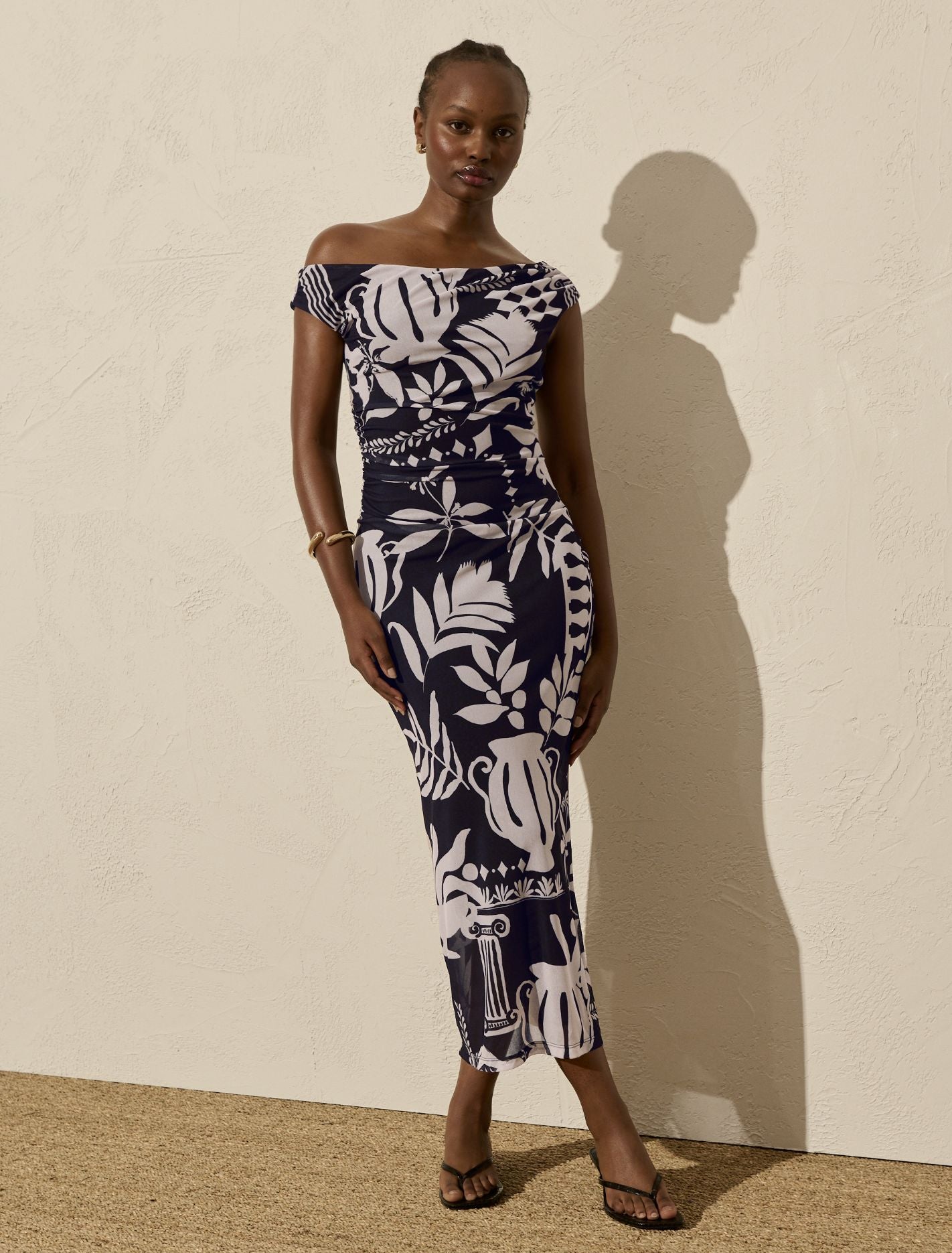 Gisella Tipped Mesh Midi Dress Mono Rhodes Collage