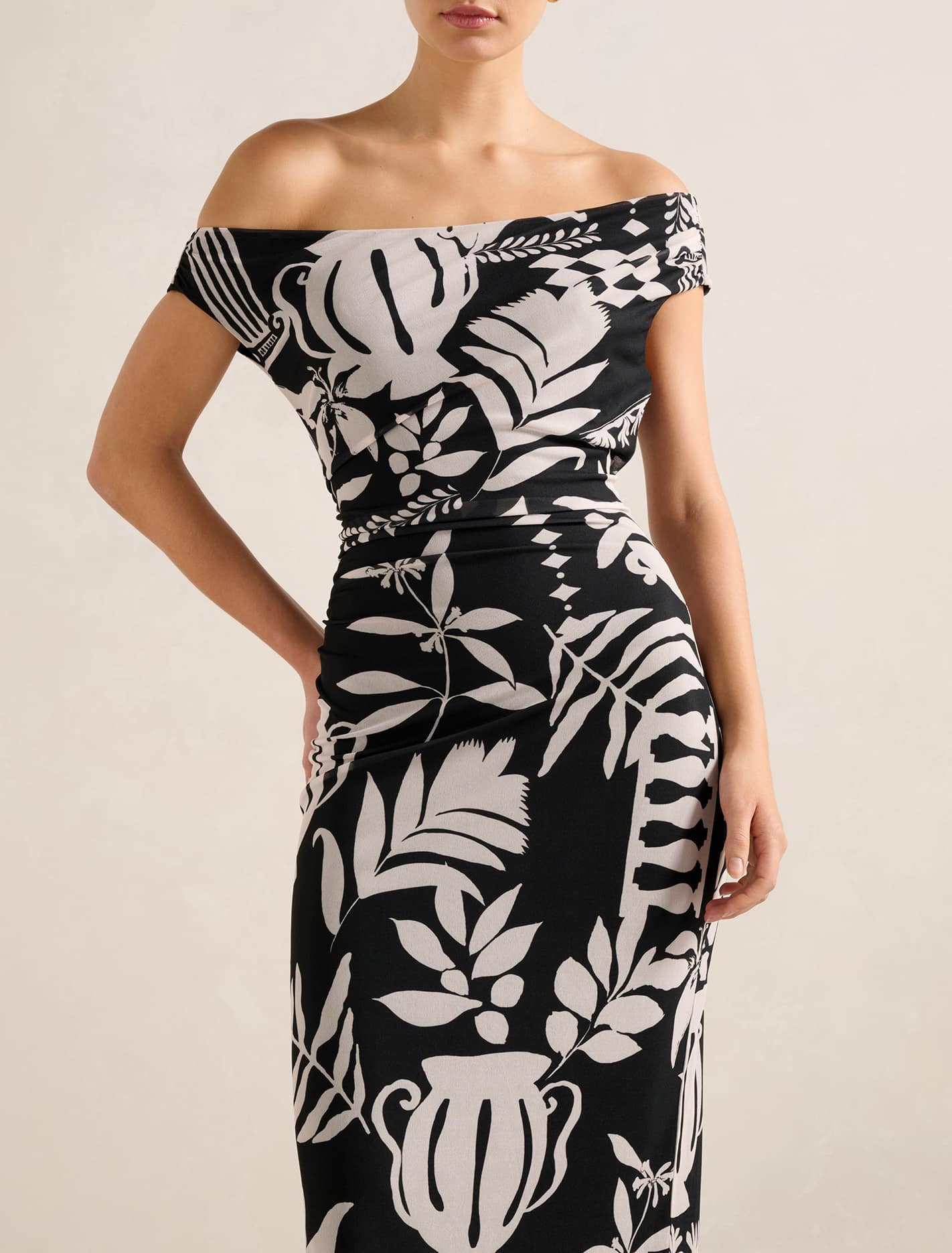 Gisella Tipped Mesh Midi Dress Mono Rhodes Collage
