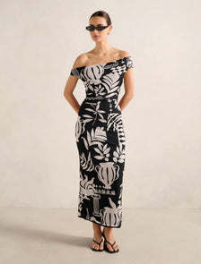 Gisella Tipped Mesh Midi Dress Mono Rhodes Collage