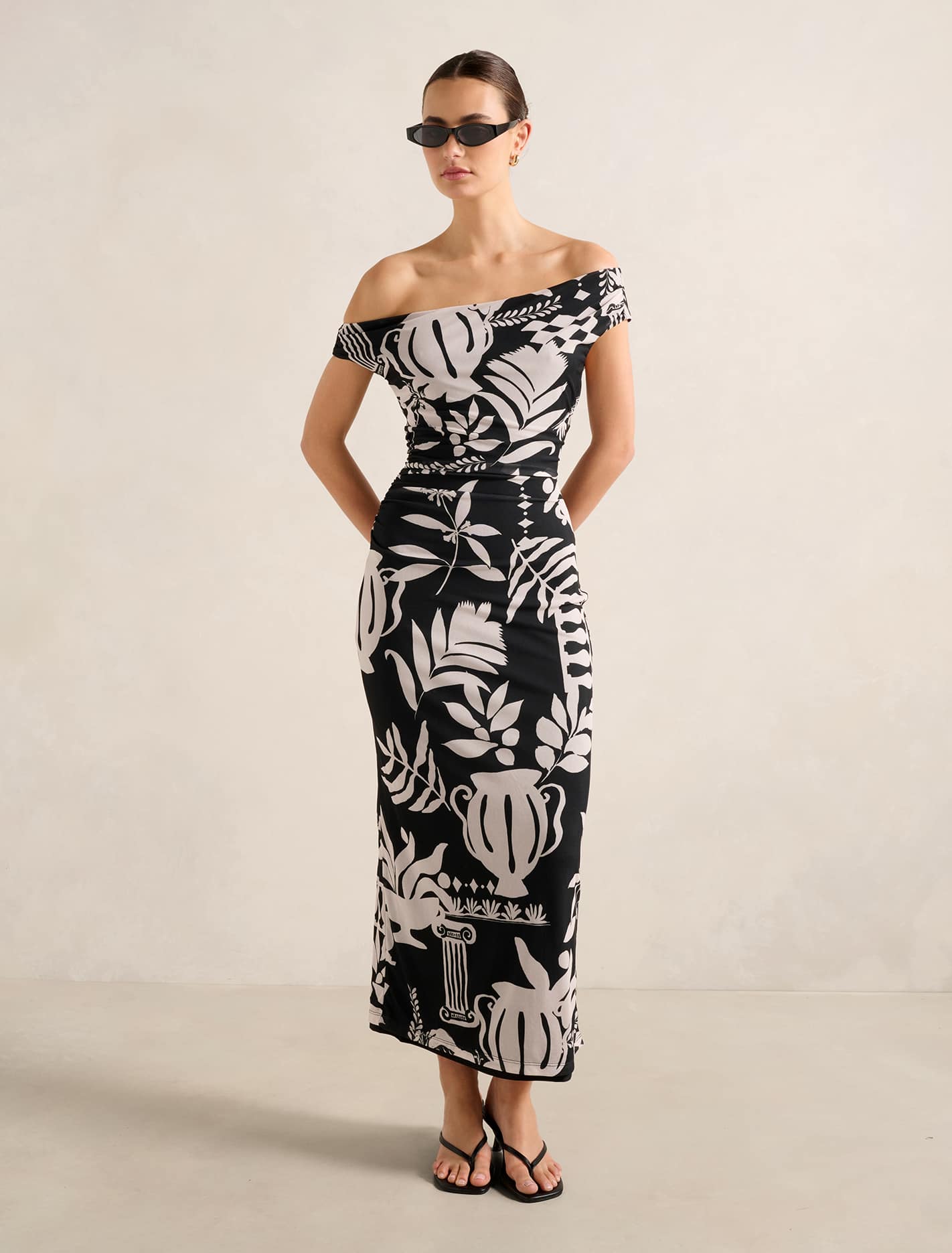Gisella Tipped Mesh Midi Dress Mono Rhodes Collage