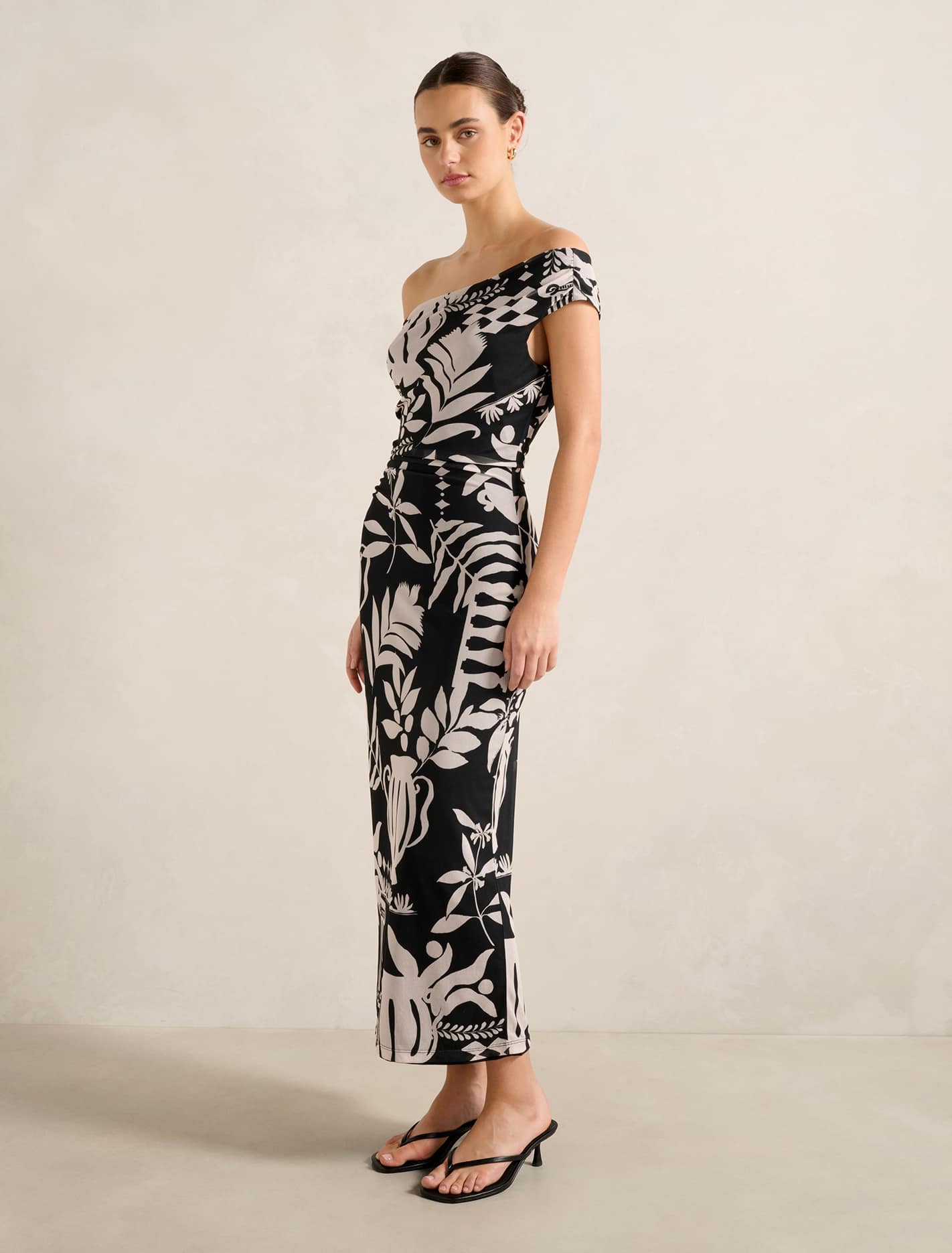 Gisella Tipped Mesh Midi Dress Mono Rhodes Collage