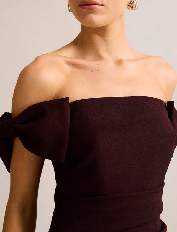 Kalee Bow Wrap Skirt Dress Deep Plum