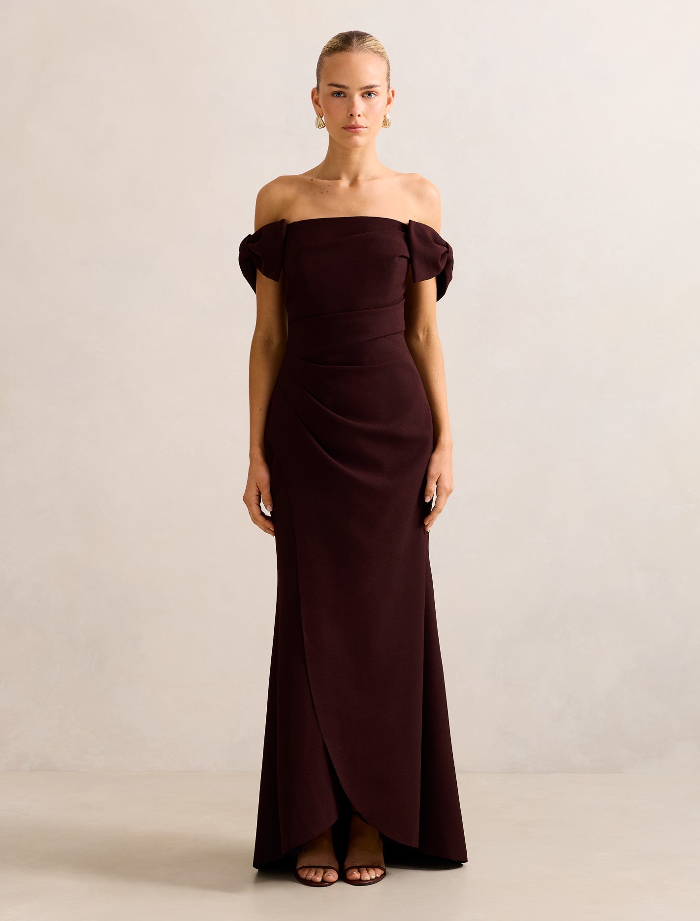 Kalee Bow Wrap Skirt Dress Deep Plum