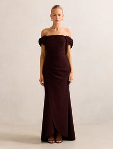 Kalee Bow Wrap Skirt Dress Deep Plum
