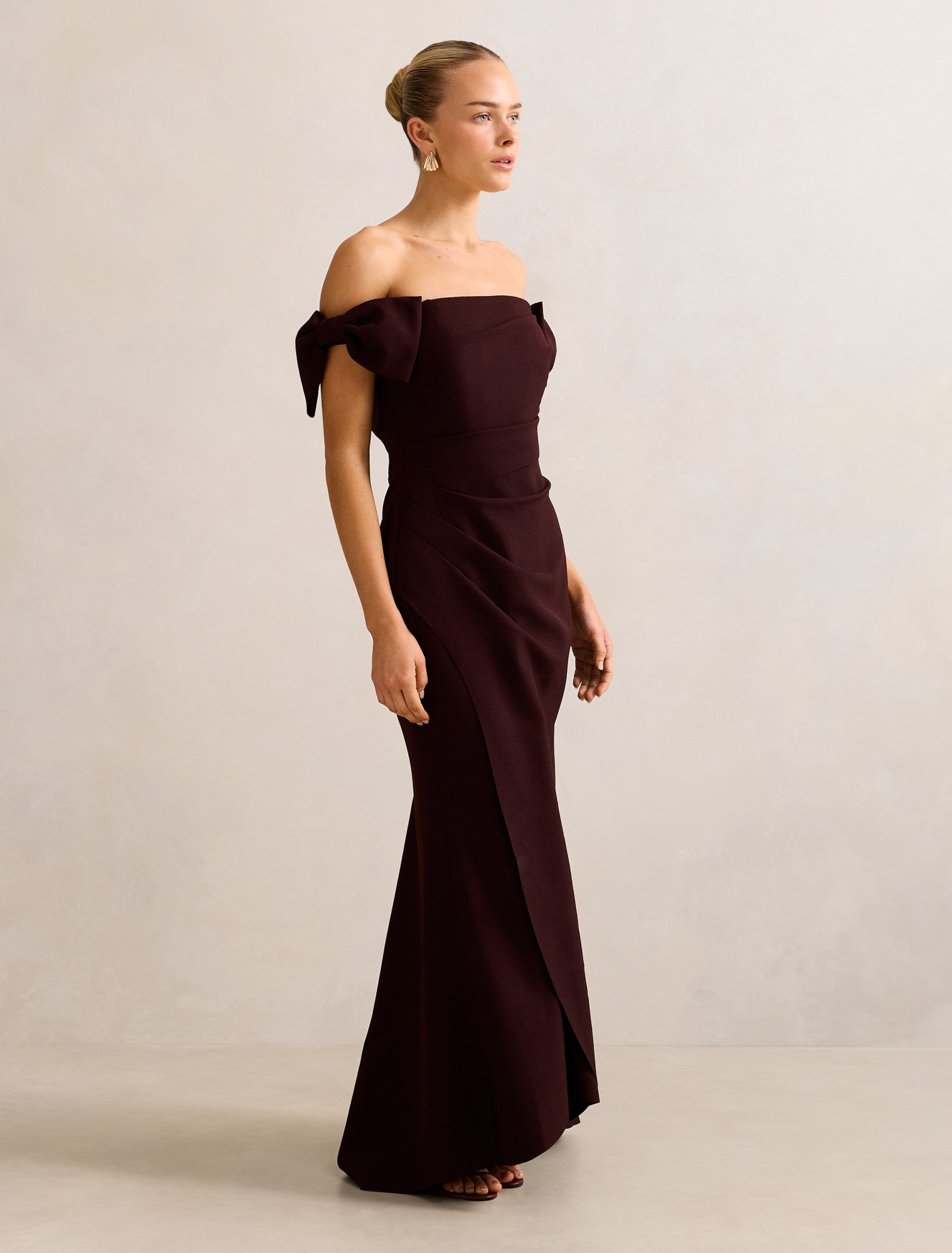 Kalee Bow Wrap Skirt Dress Deep Plum